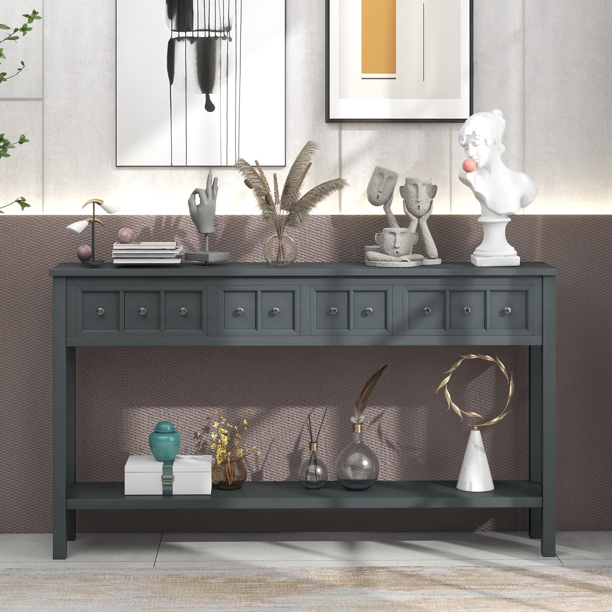 Ancent Console Table with Drawers and Shelf