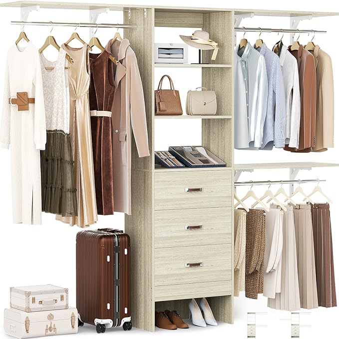 8FT Closet Organizer System with Drawer and Shelving Tower