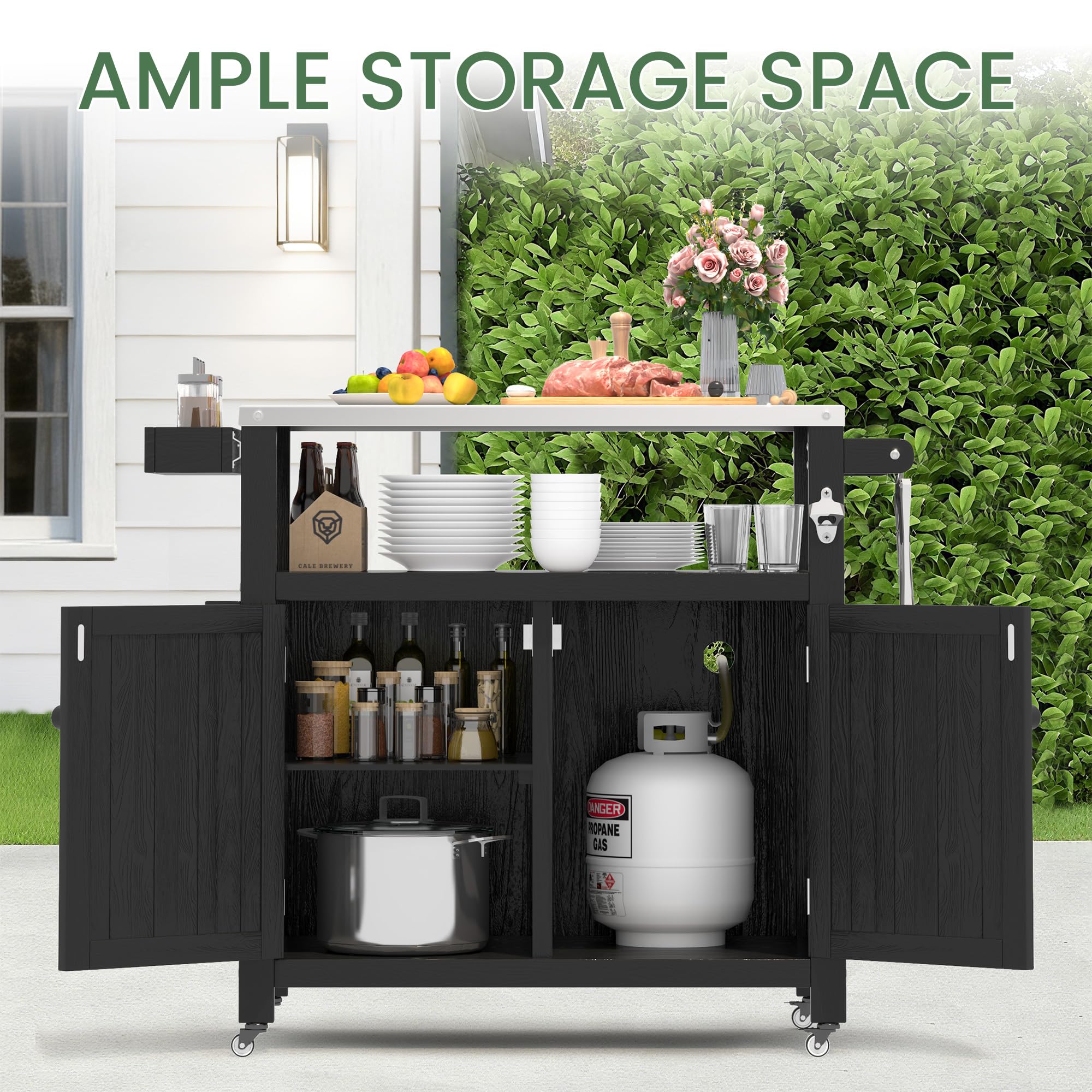 Weatherproof Outdoor Kitchen Island with Stainless Steel Top