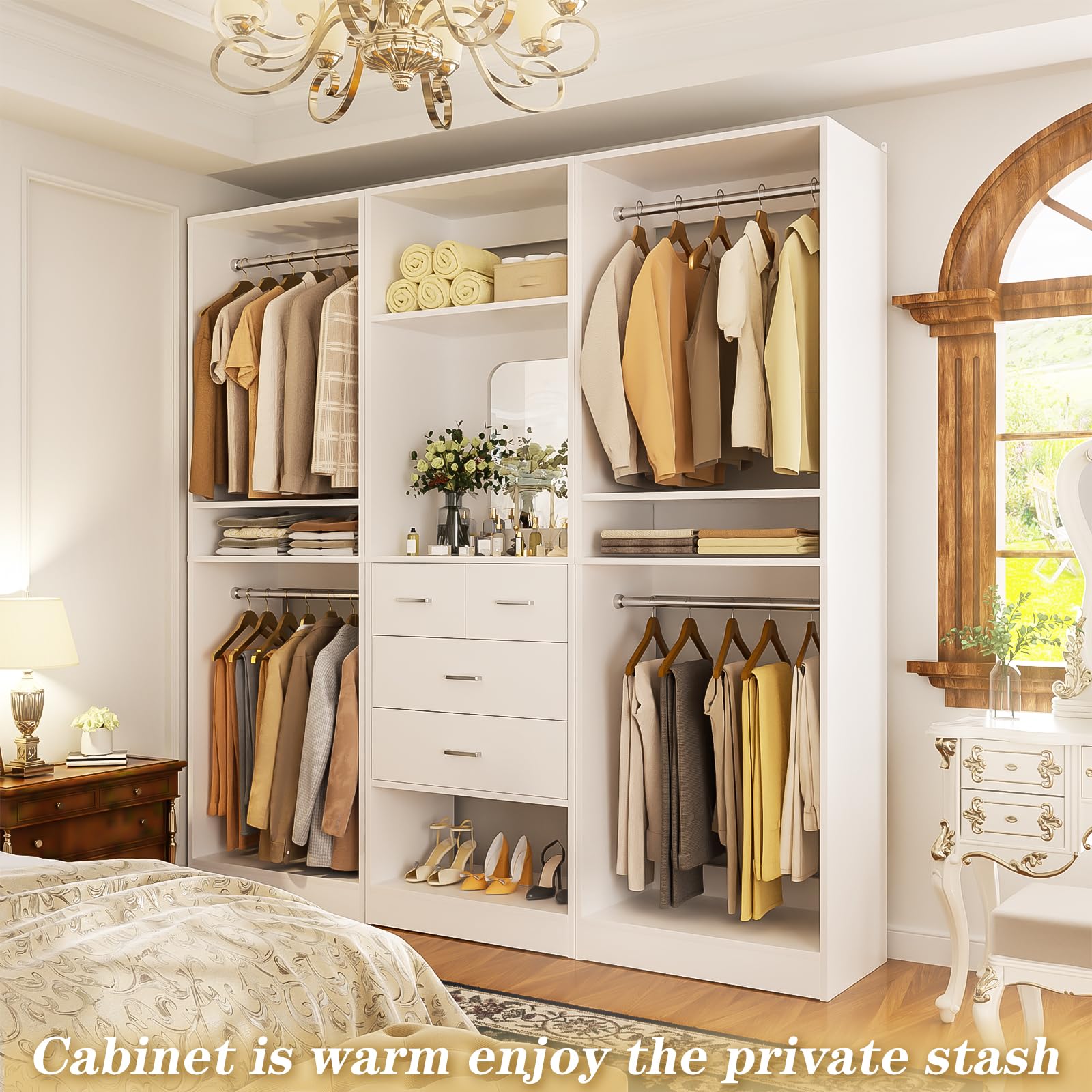 75 Inch Closet System with Mirror and Drawers