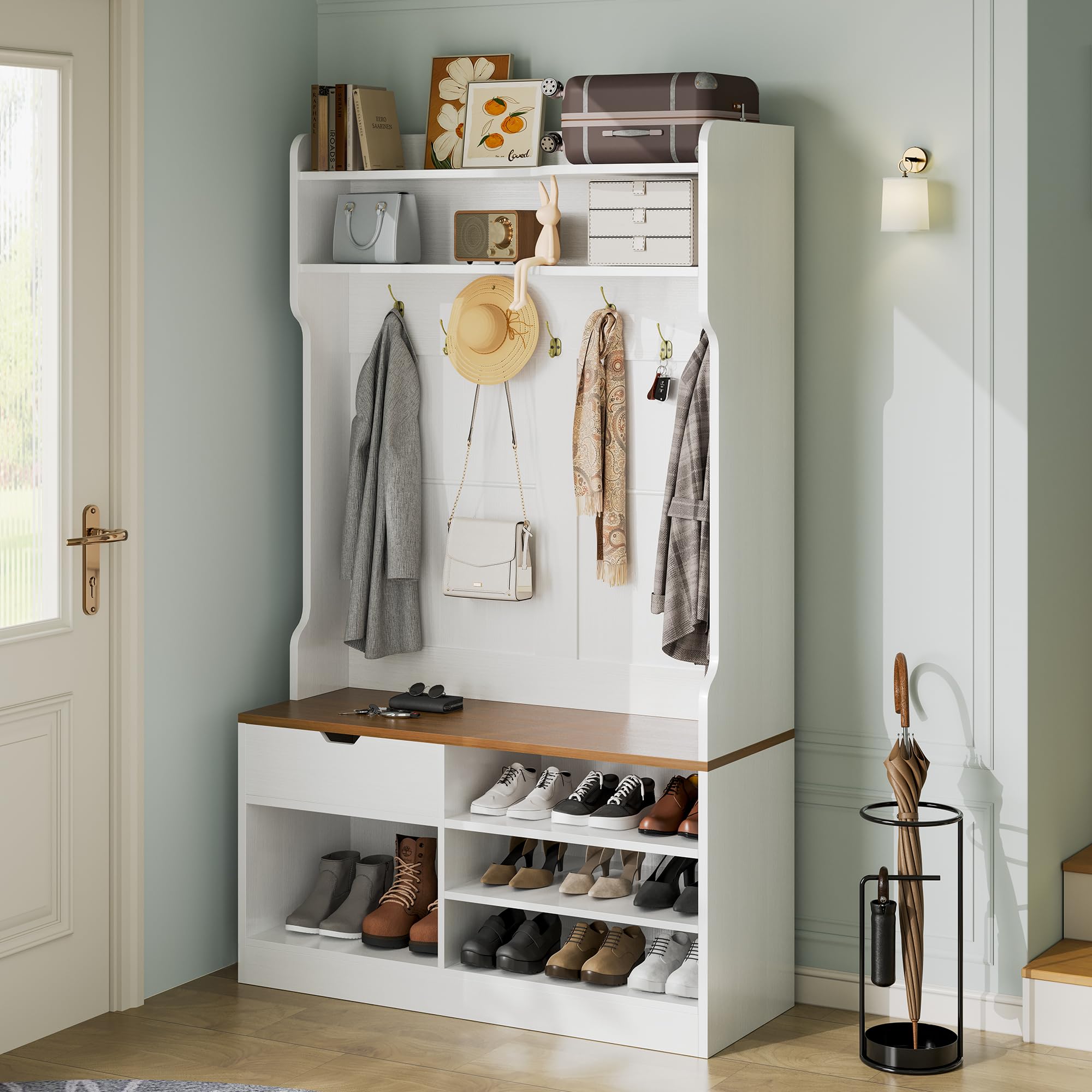 Modern Hall Tree with Bench and Shoe Storage