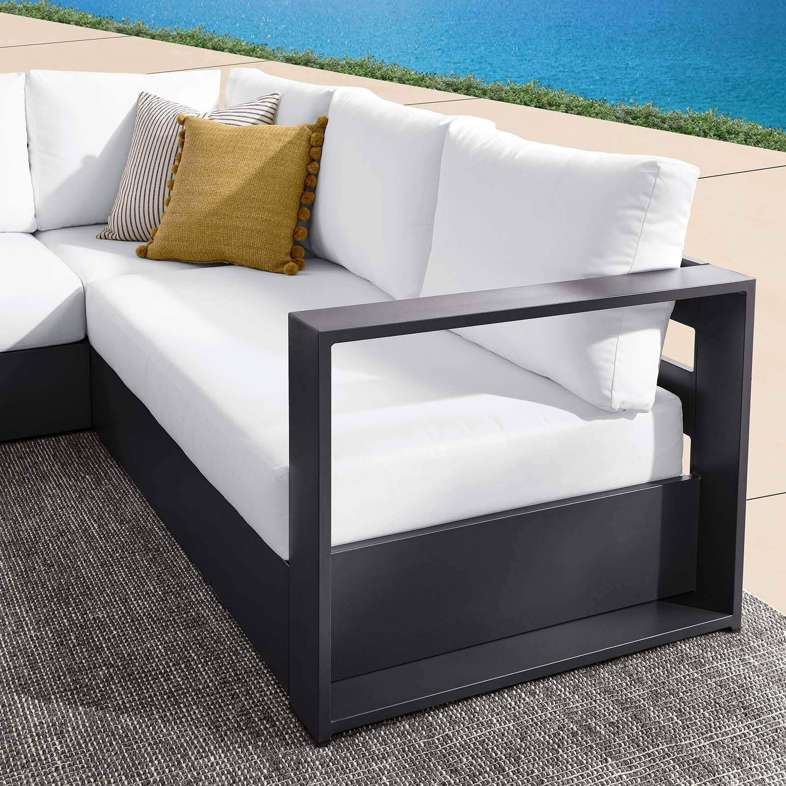 Outdoor Patio Sectional Sofa Set Gray White