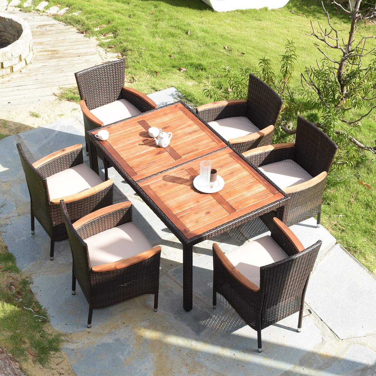 7-Piece Outdoor Patio Dining Set with Acacia Wood Table