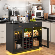 Wine Bar Cabinet with LED Lights and Glass Rack