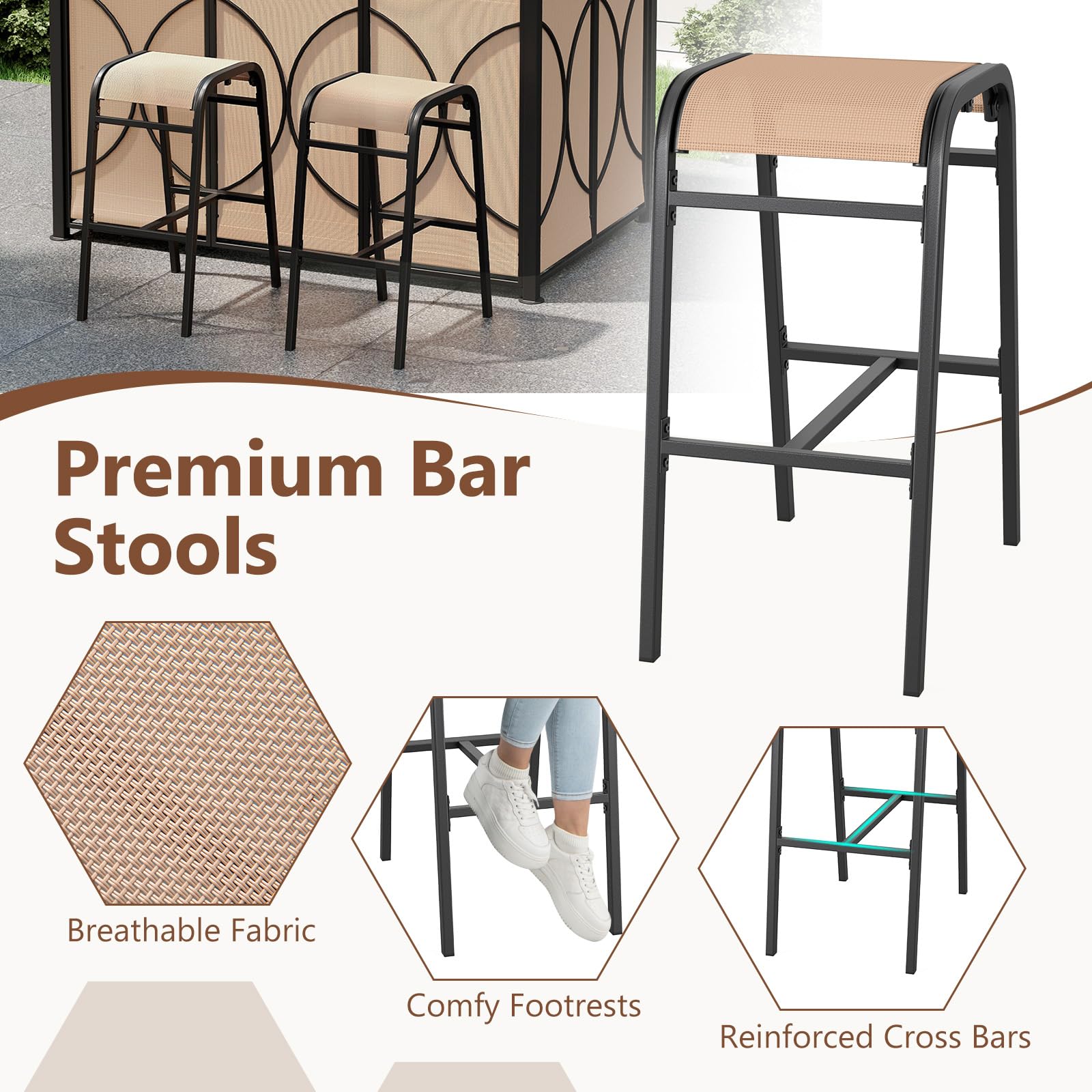 3-Piece Patio Bar Set with Grill Gazebo