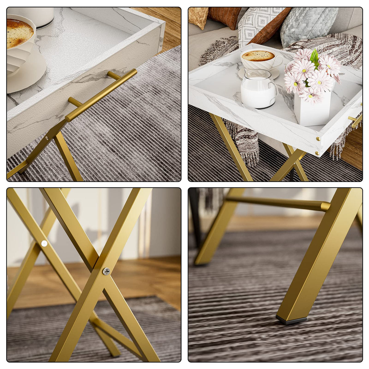 Folding TV Tray Tables Set of 2 with Removable Serving Tray