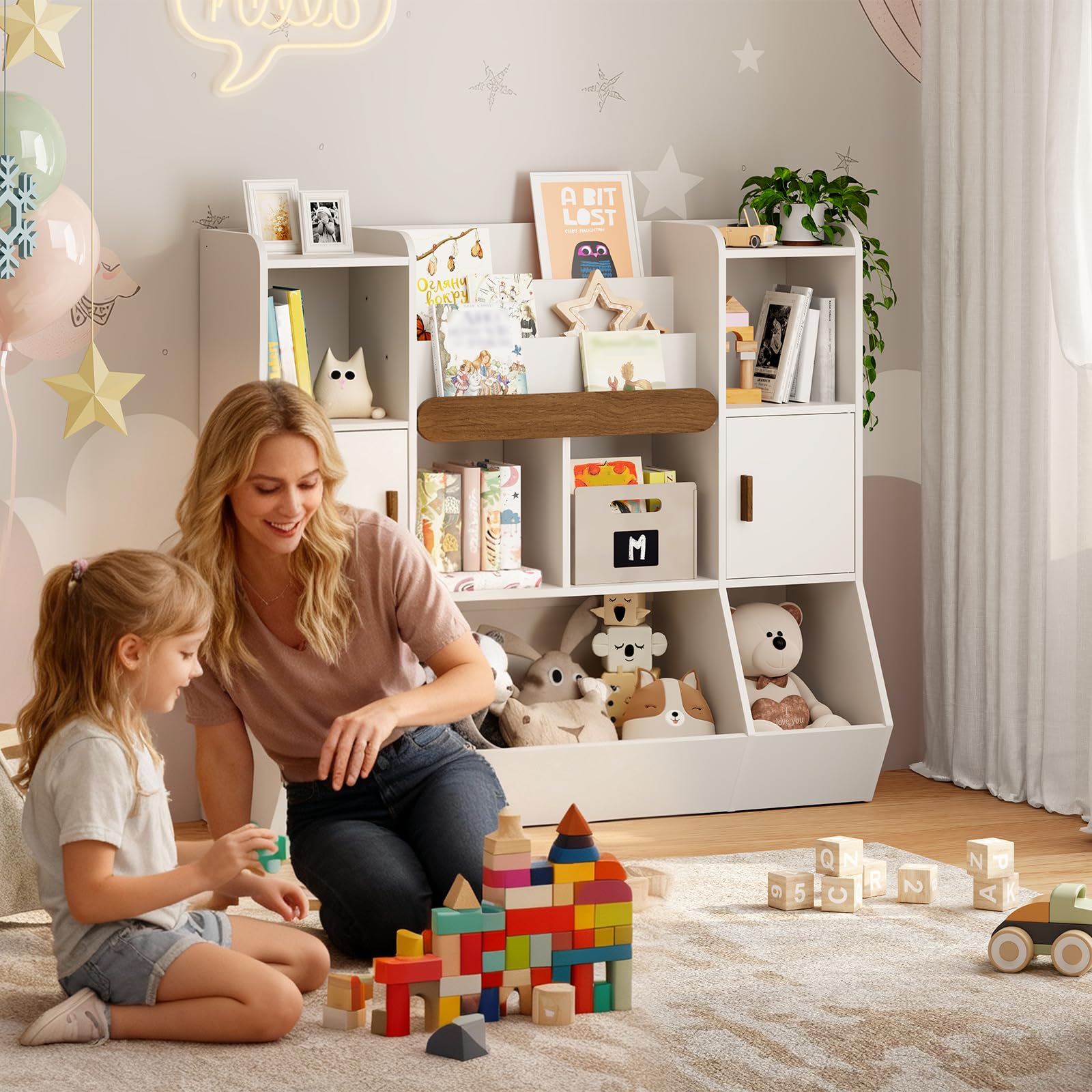 Kids Toy Storage Organizer with 3-Tier Bookshelf