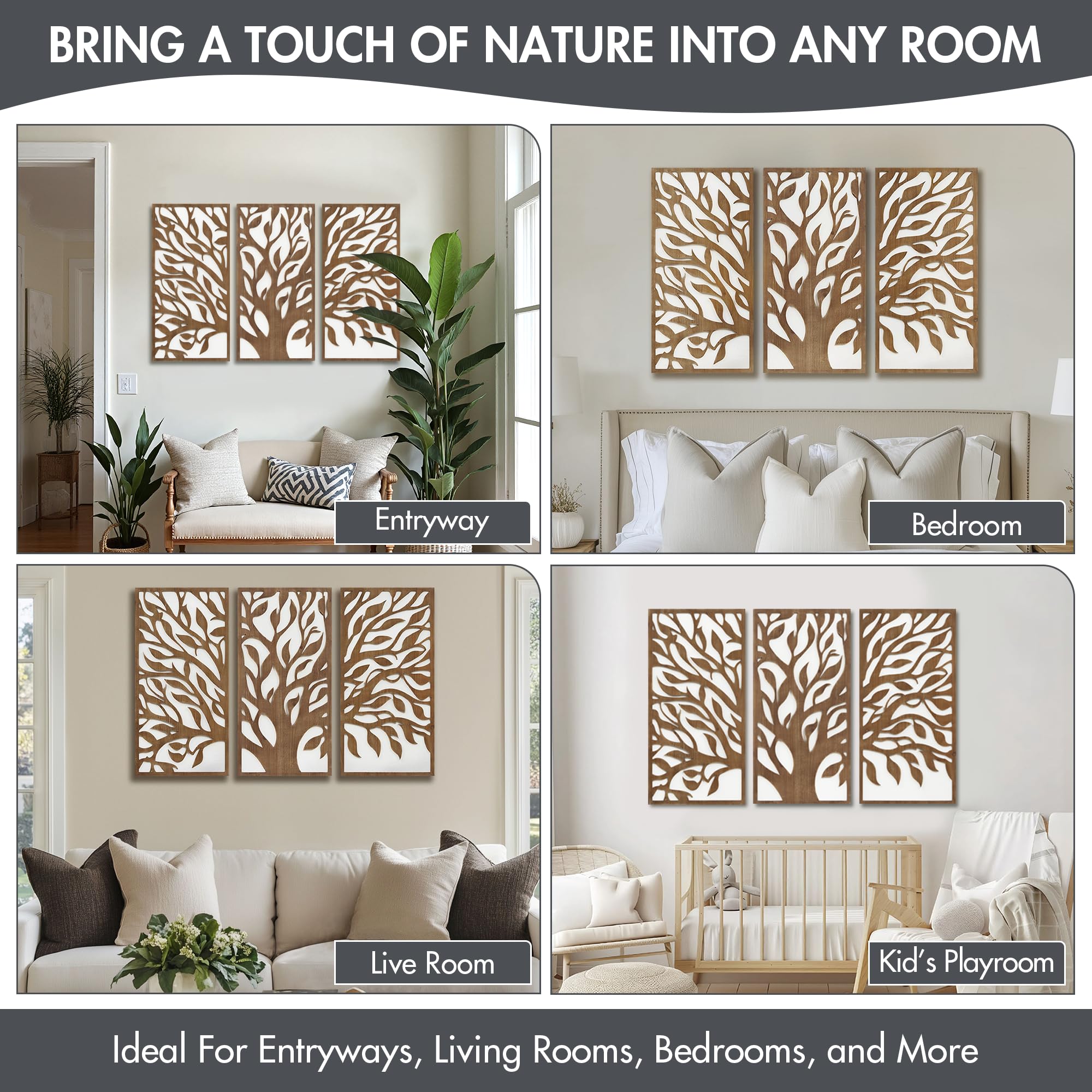 Birch Botanical Wall Décor 3-Piece Wood Panel Set