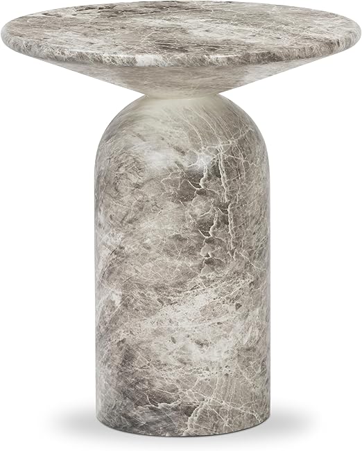 Wels End Table – Reinforced Resin Faux Marble Finish – Green Round Side Table