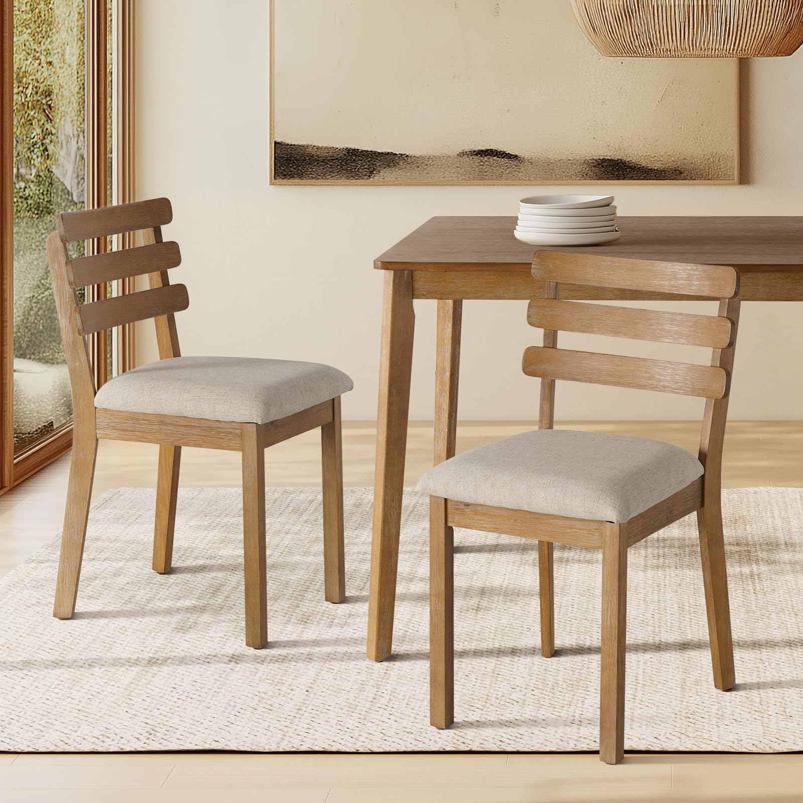 4-Piece Farmhouse Dining Set with Table, Chairs and Bench