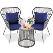 3-Piece Patio Wicker Bistro Set with Cushions