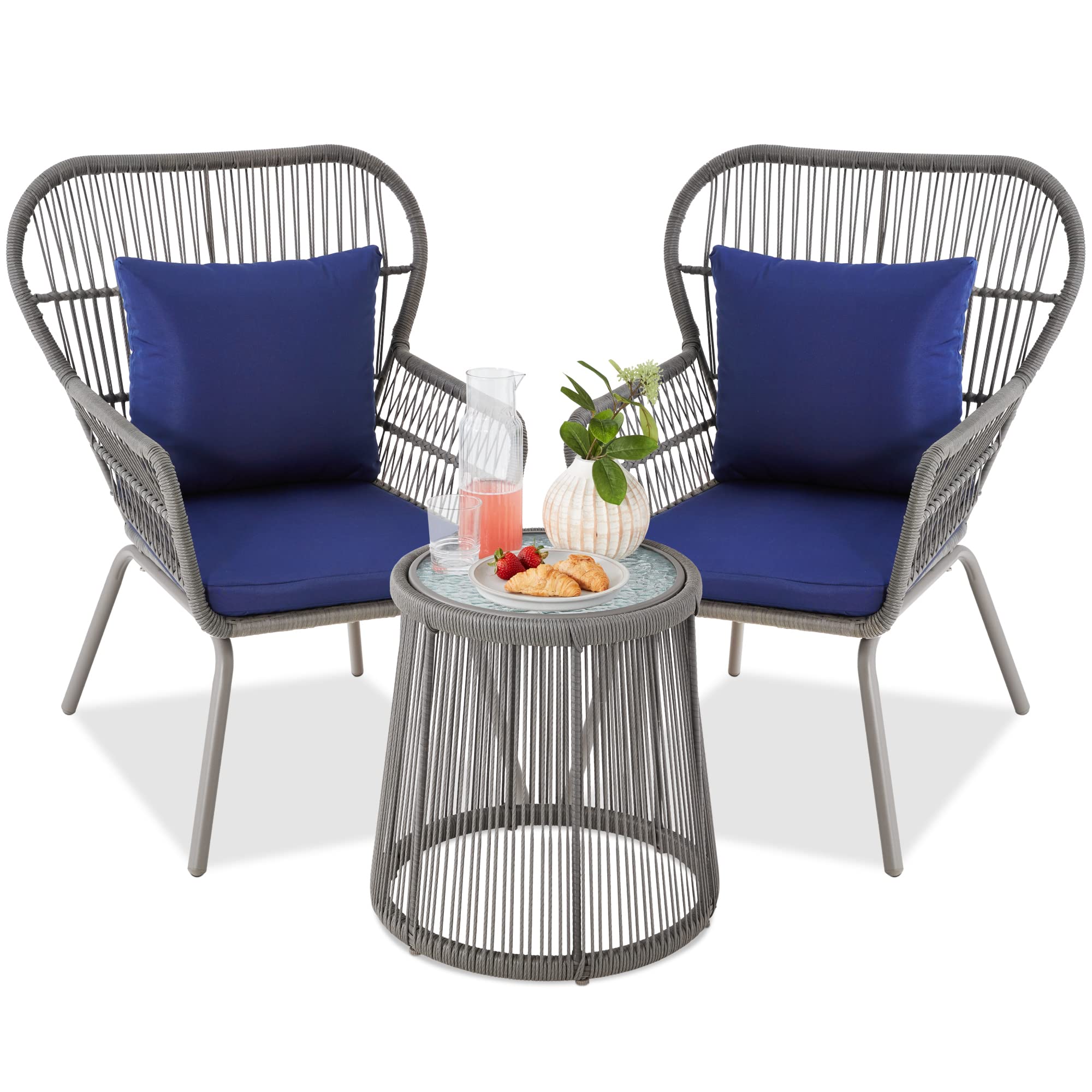 3-Piece Patio Wicker Bistro Set with Cushions