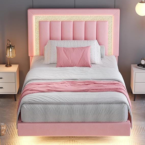 Floating Queen Bed Frame with LED Lights