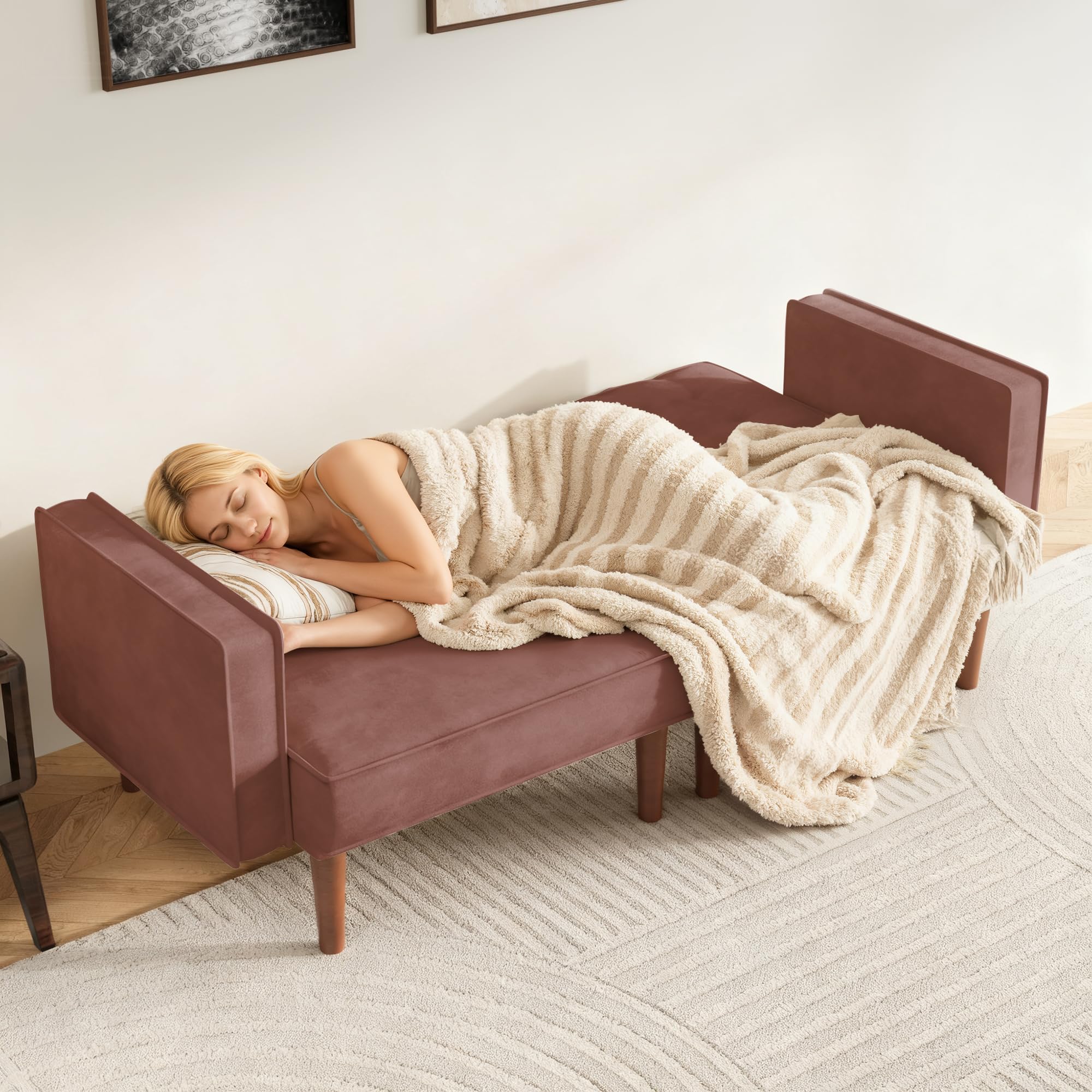 71" Velvet Futon Sofa Bed with Adjustable Backrest