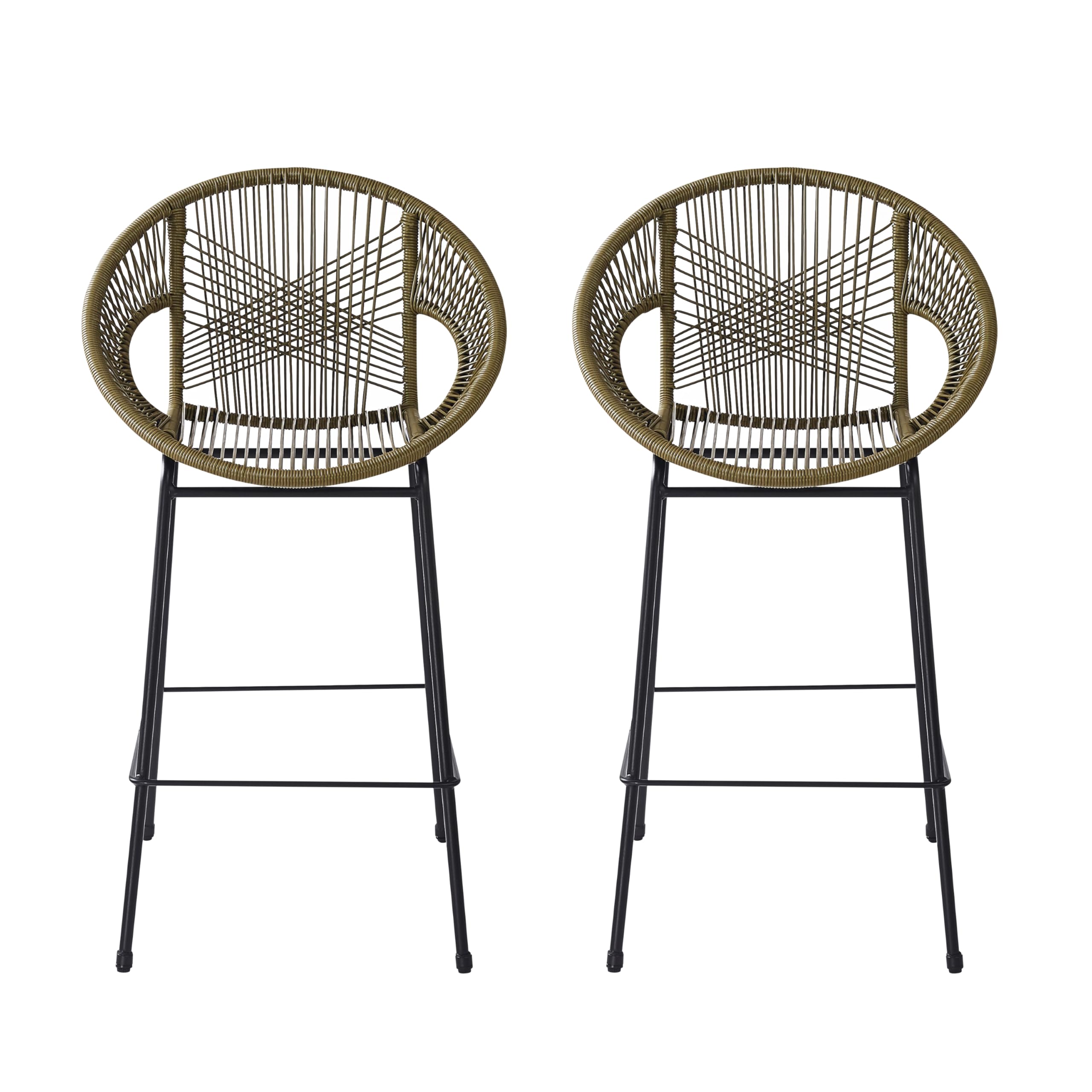 Woven Plastic Wicker Bar Stools Set of 2