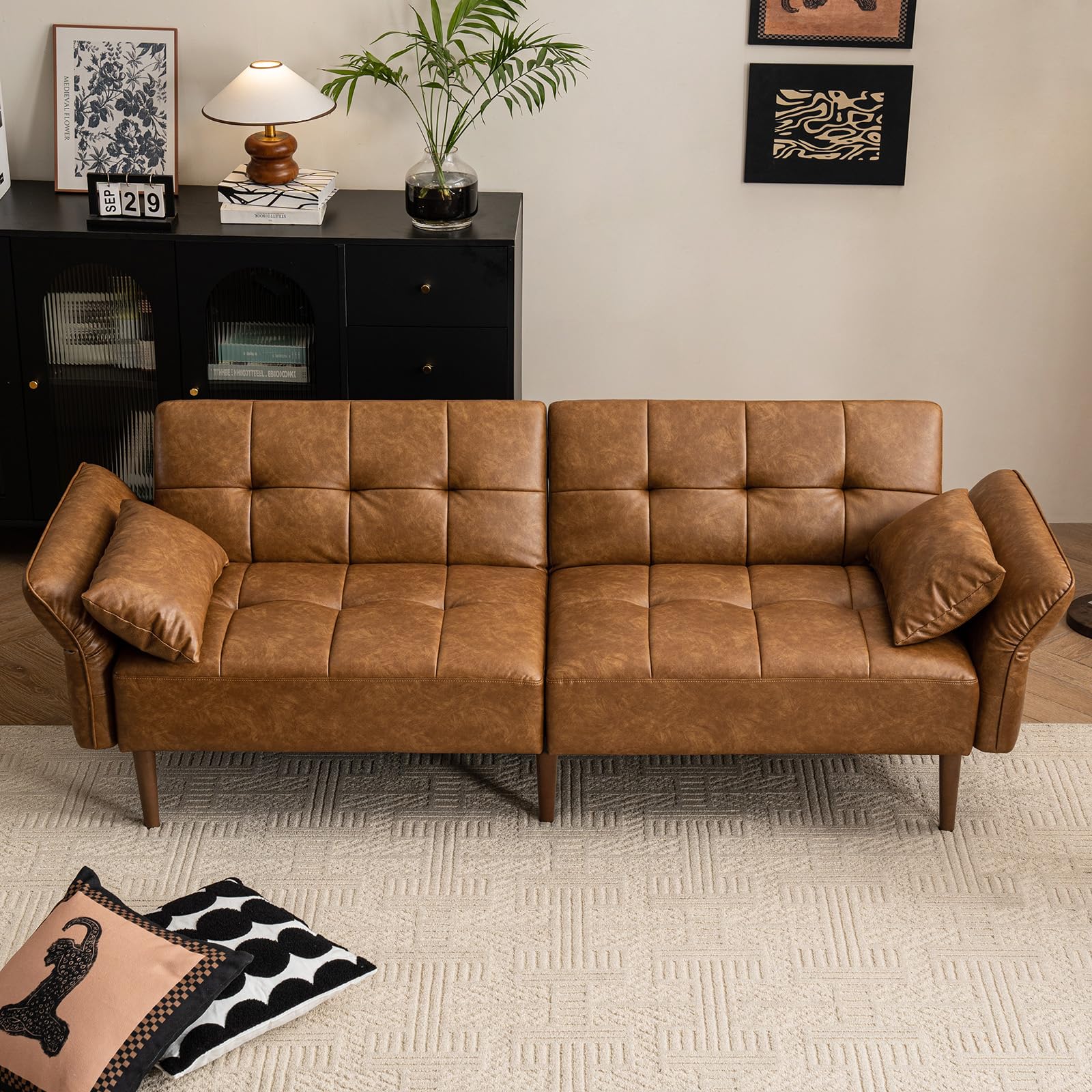 85" Convertible Futon Sofa Bed with Storage