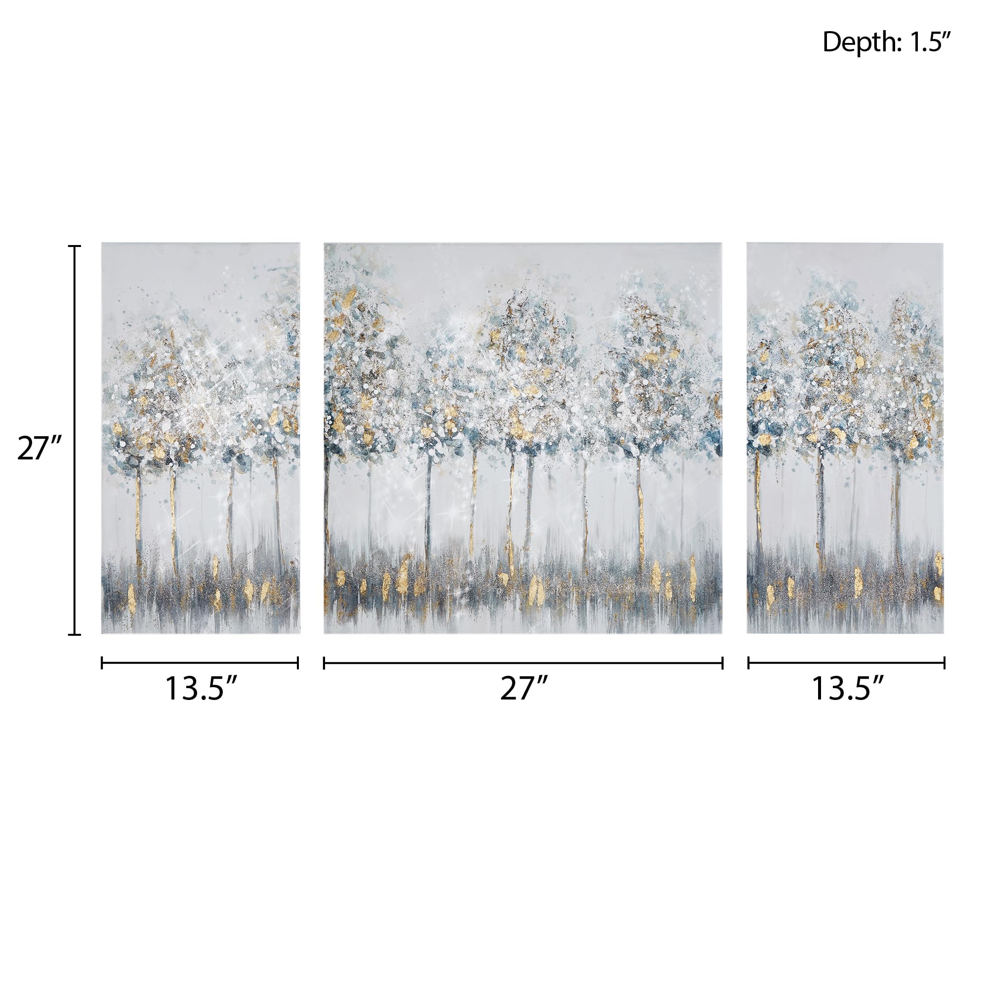 Blue Midst Forest Triptych Canvas Wall Art Set - 3 Piece Abstract Landscape