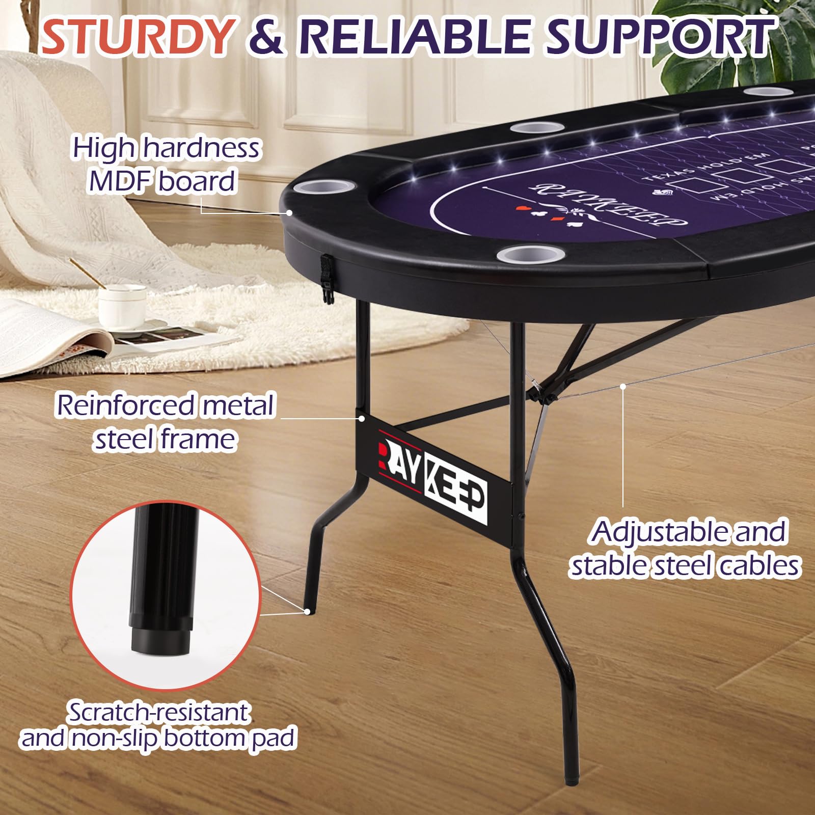 LED Poker Table 8 Player Foldable