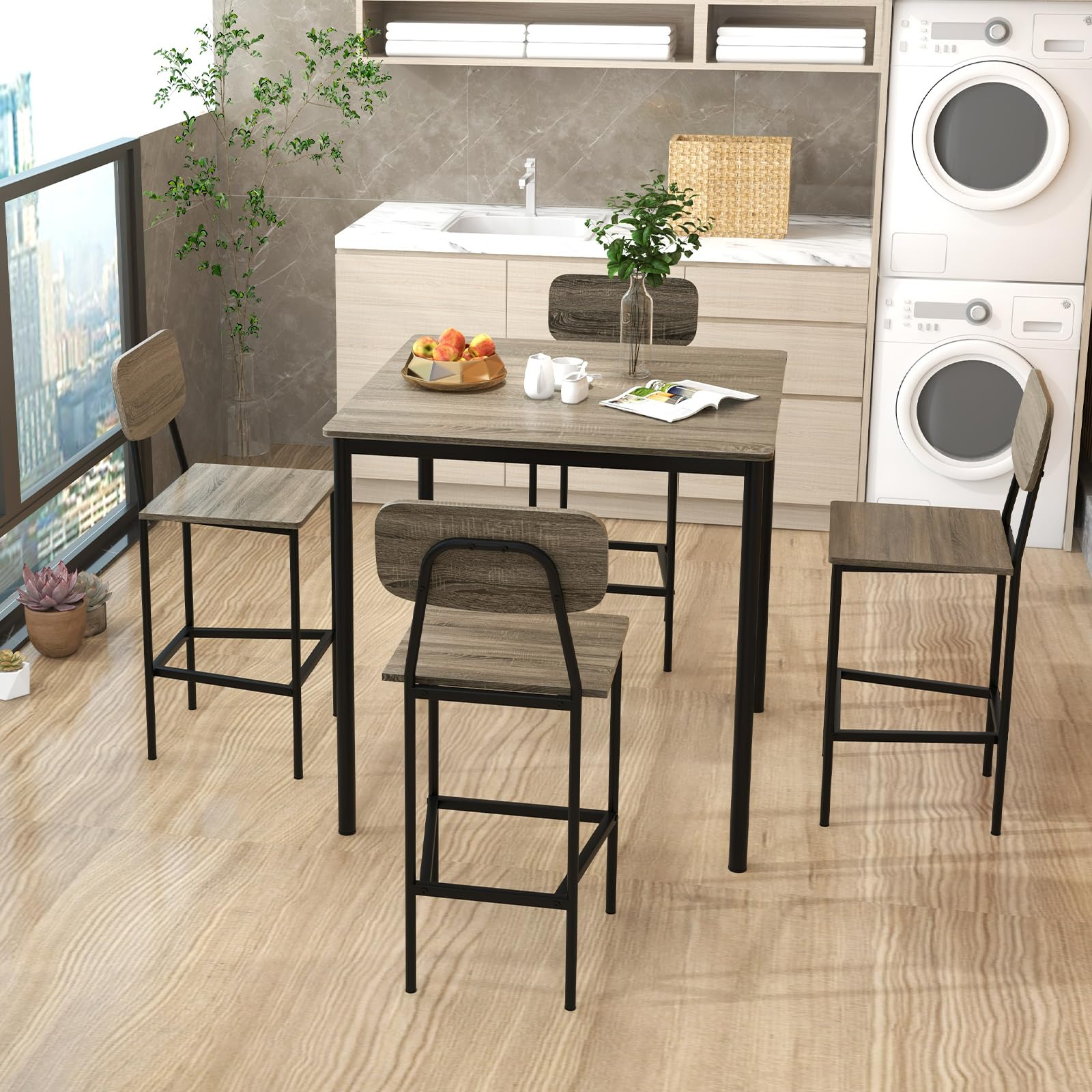 5-Piece Counter Height Dining Set with Bar Stools