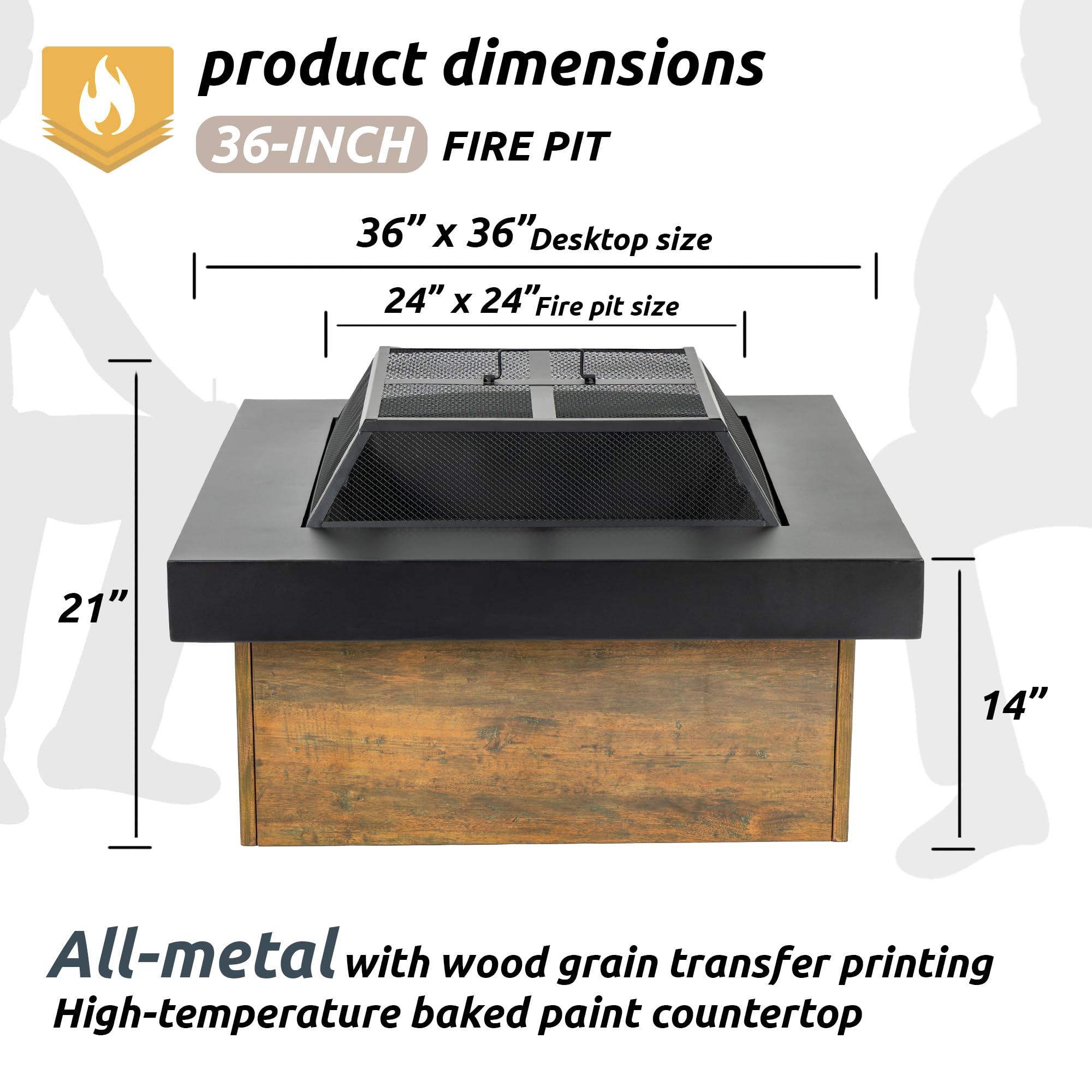 36" Square Wood Burning Fire Pit with Mesh Cover