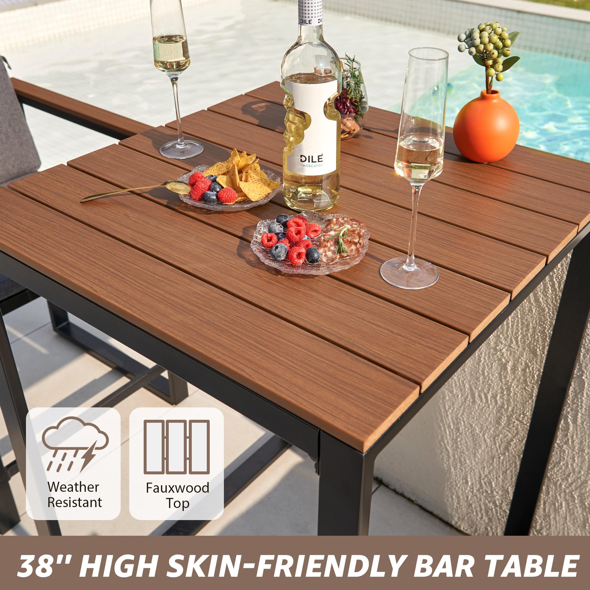 3-Piece Outdoor Bar Table and Chairs Set with Removable Cushions