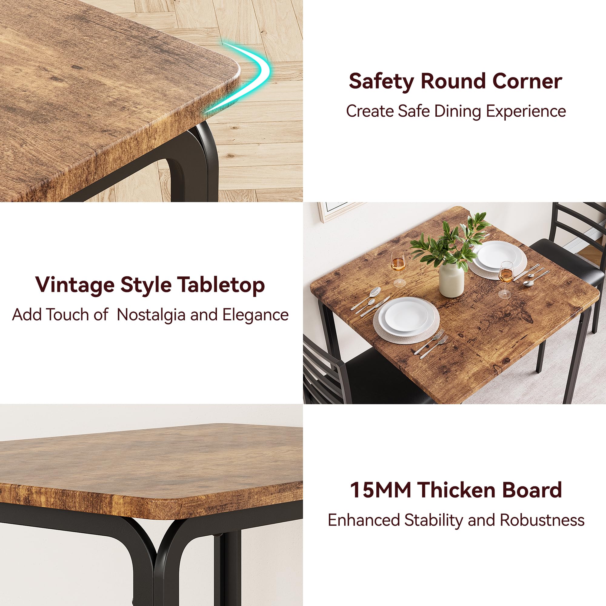 3-Piece Square Dining Table Set for 2