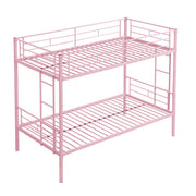 Twin Over Twin Metal Bunk Bed with Ladder and Guardrail - Pink
