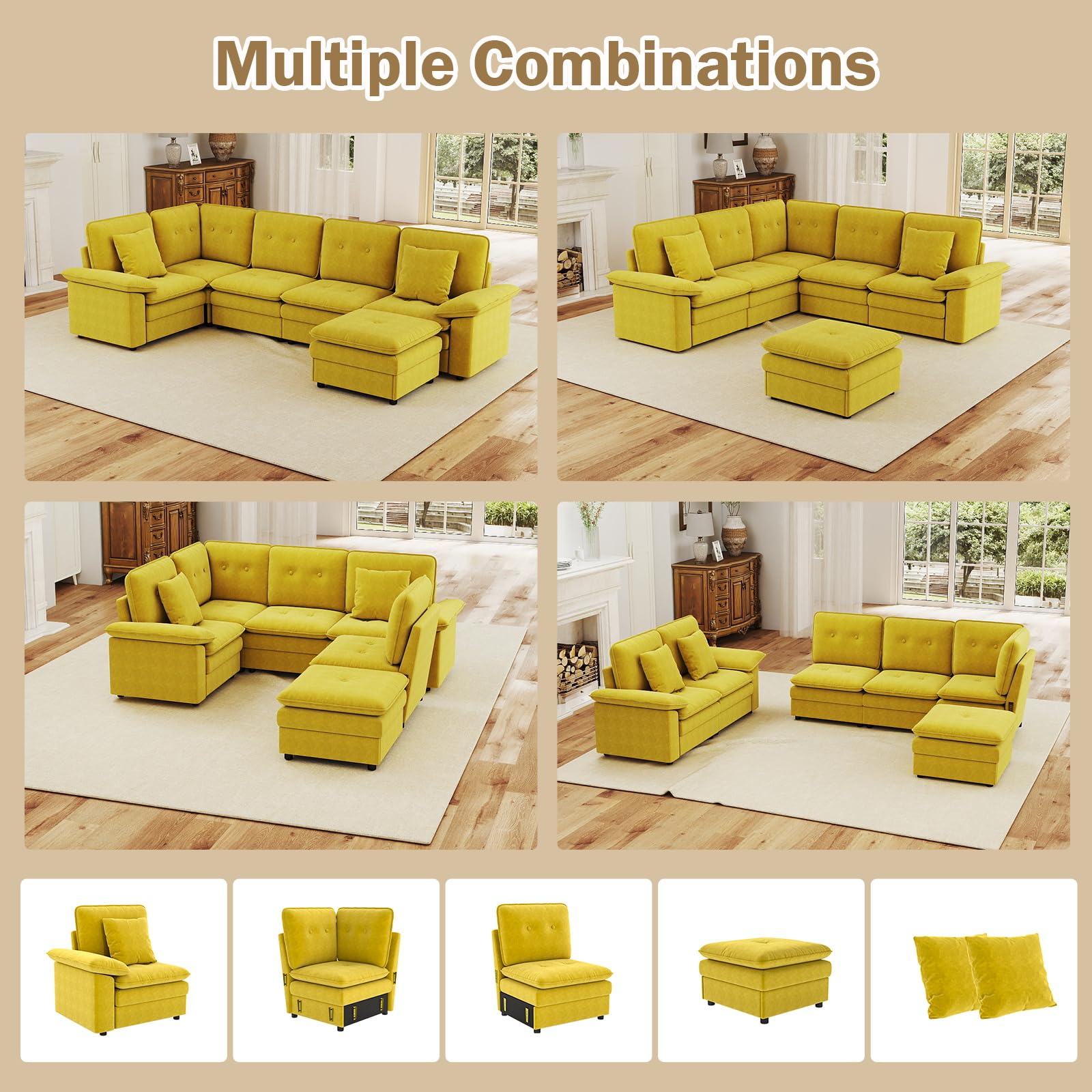 6-Seat Modular Sectional Sofa with Ottoman