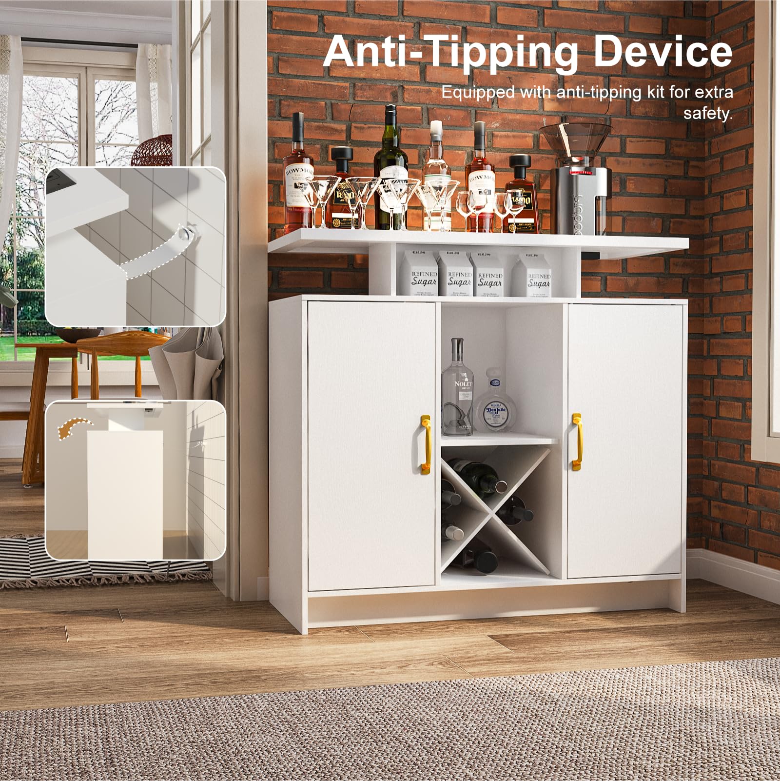 Wine Bar Cabinet with LED Light and Power Outlet