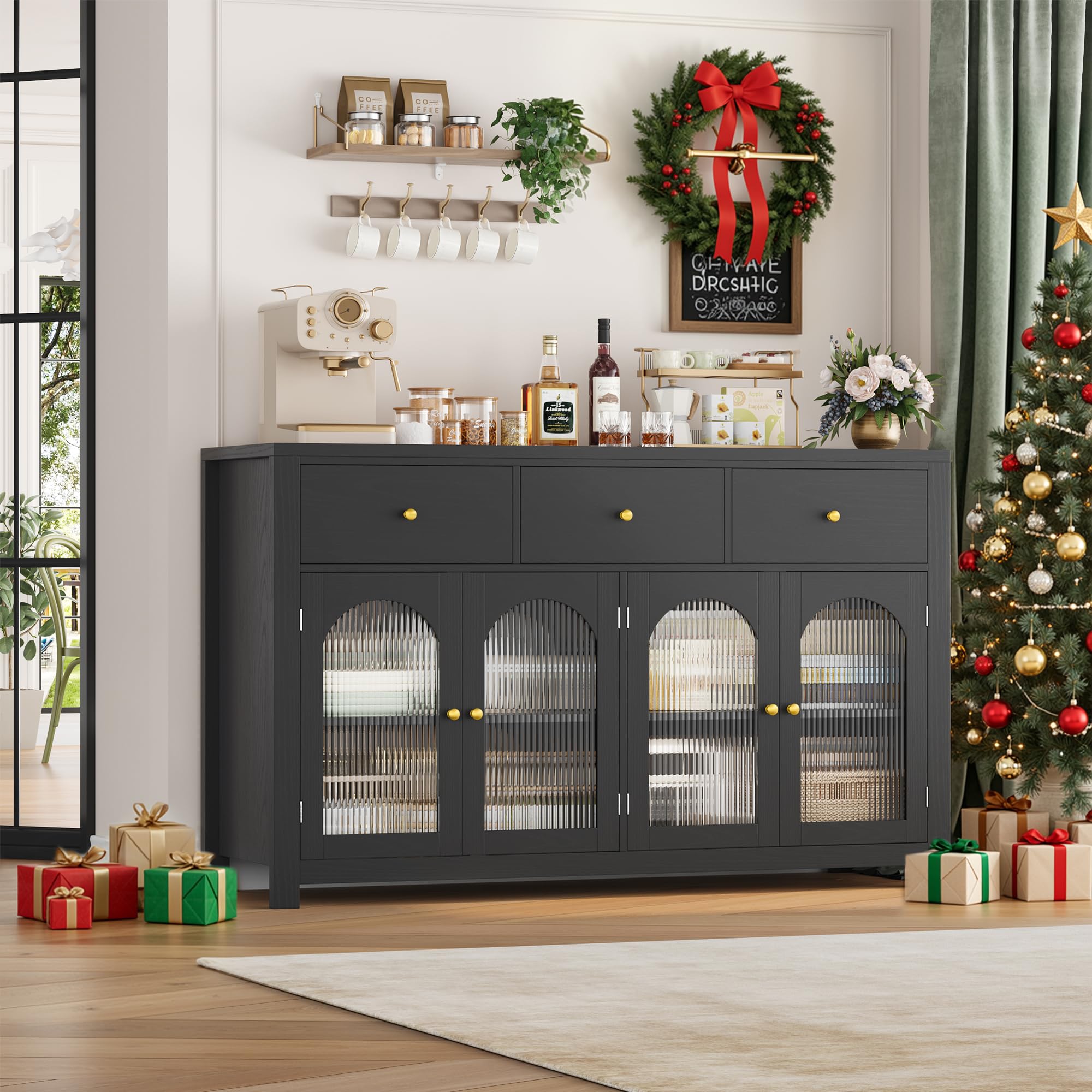 55" Black Buffet Cabinet with Storage