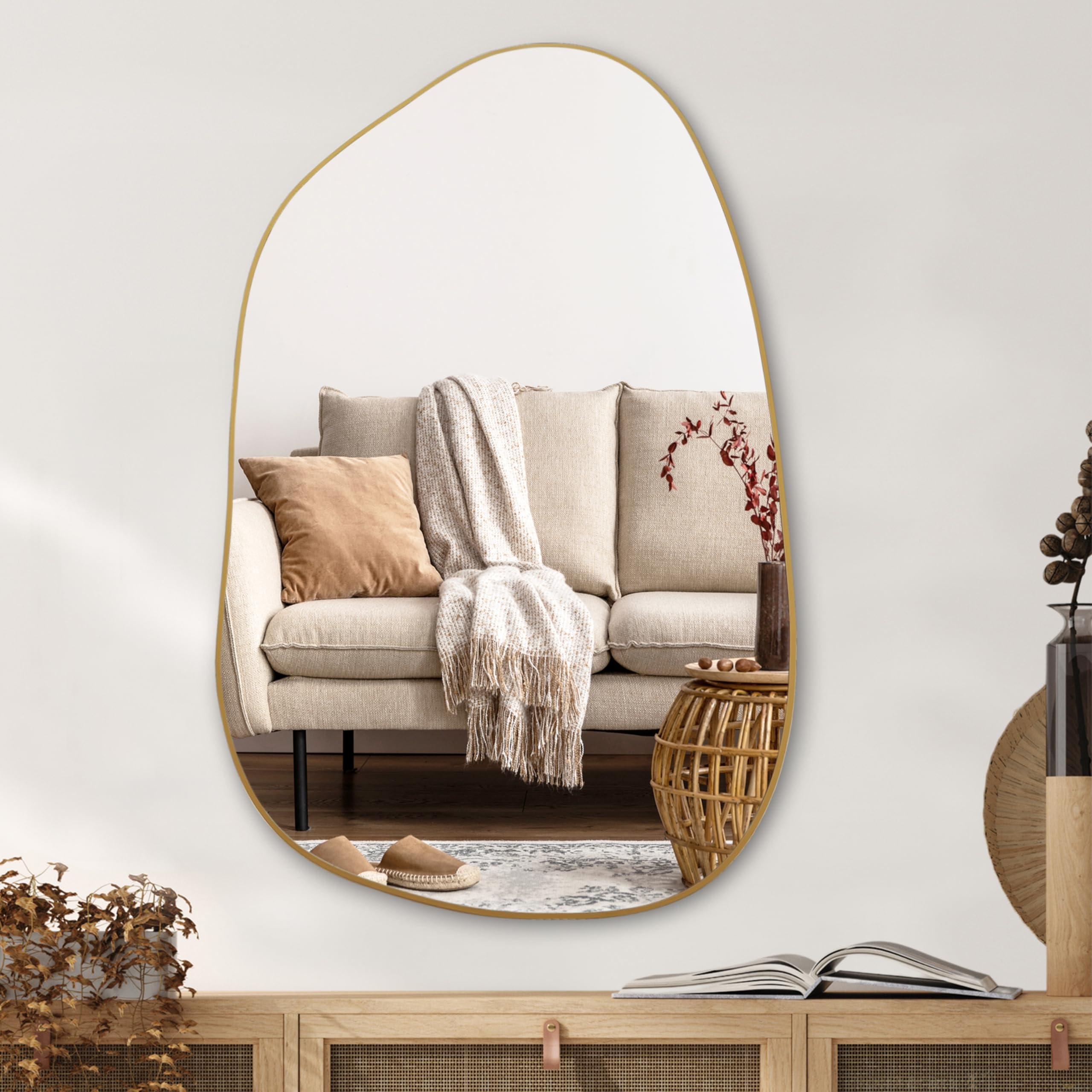 Irregular Asymmetrical Wall Mirror 40x26 Gold