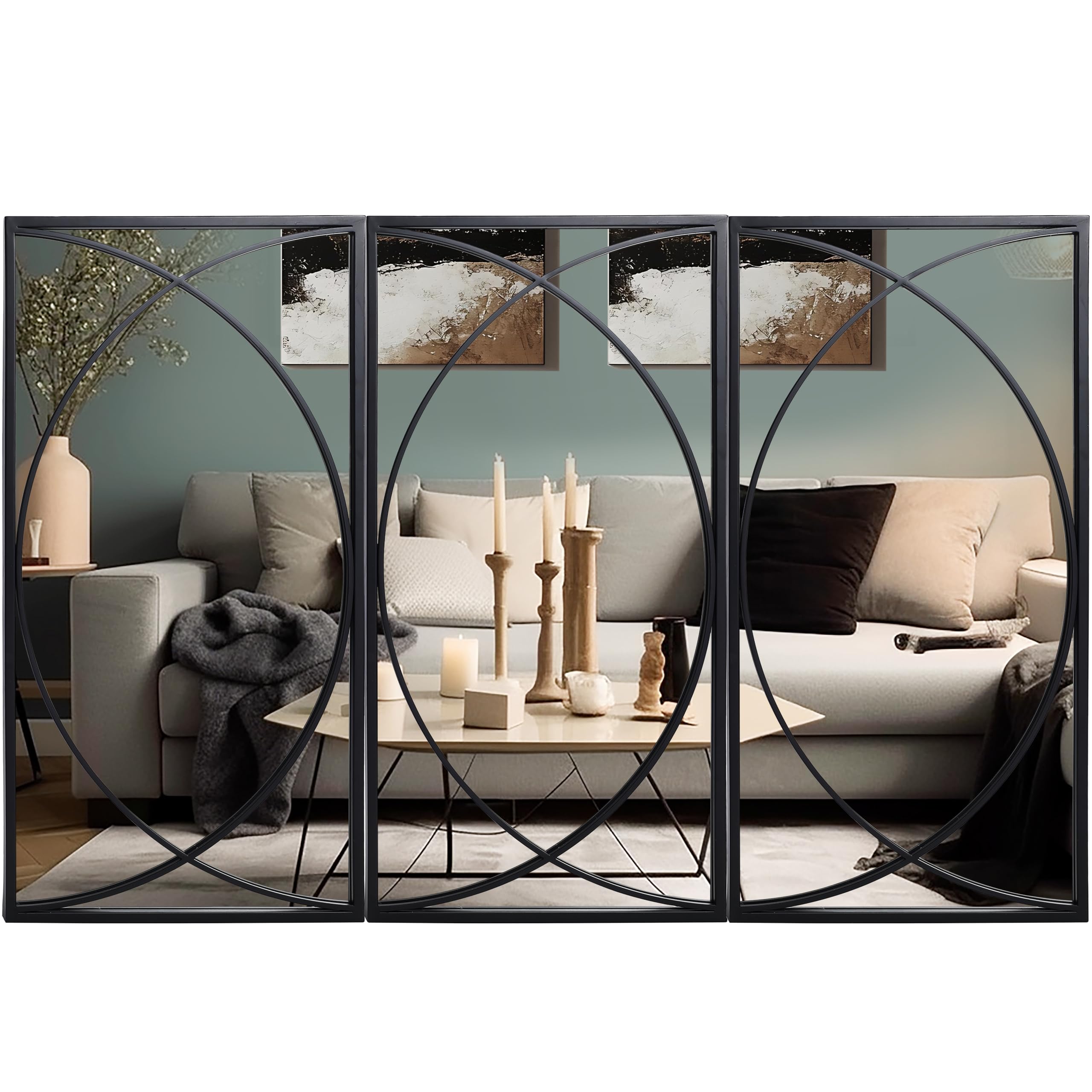 3-Piece Black Metal Rectangular Wall Mirror Set