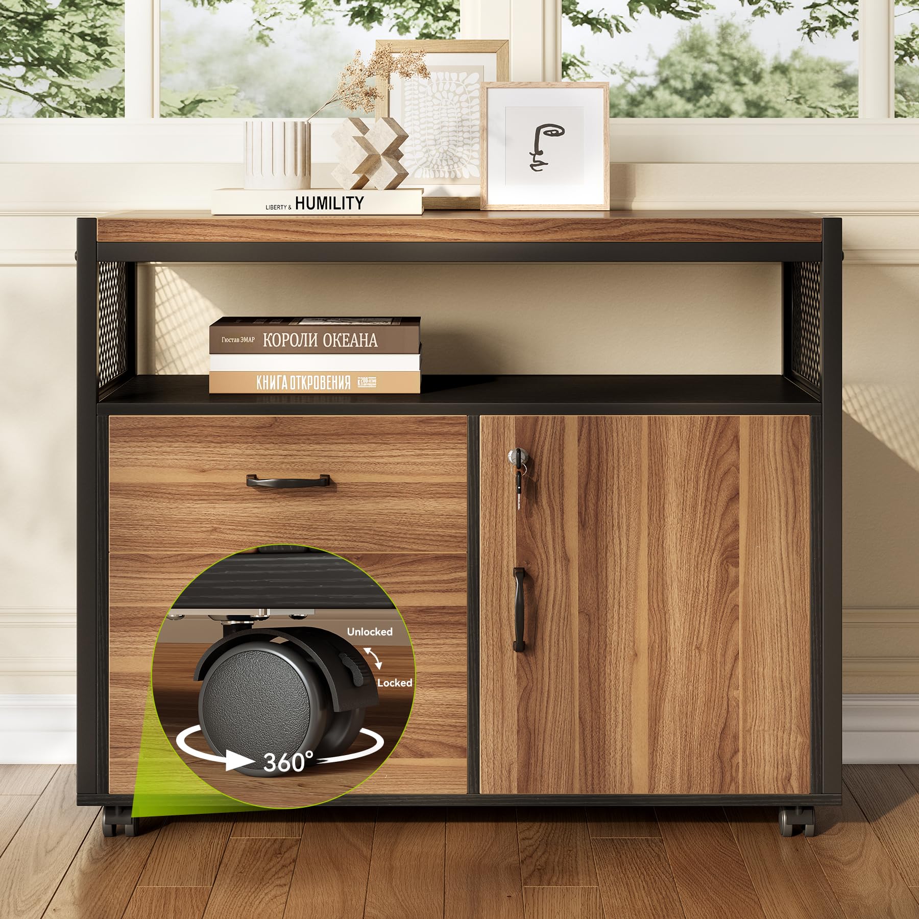 55" Executive L-Shaped Computer Desk with Lateral File Cabinet