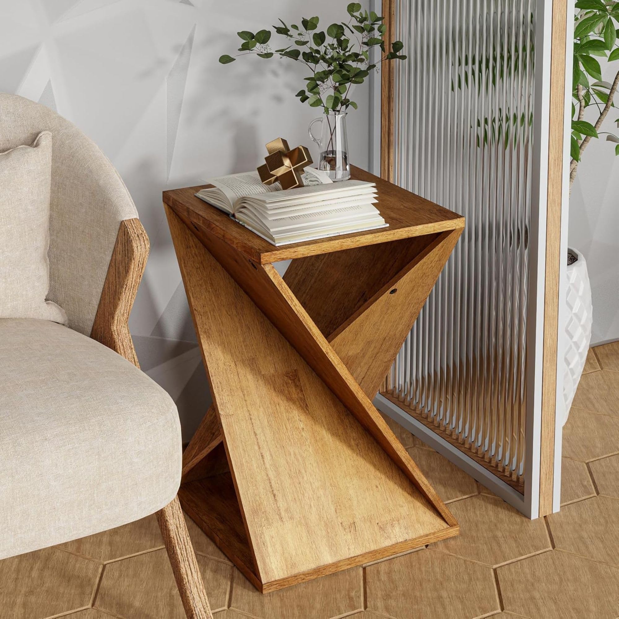 Rustic Farmhouse Twisted X Base End Table