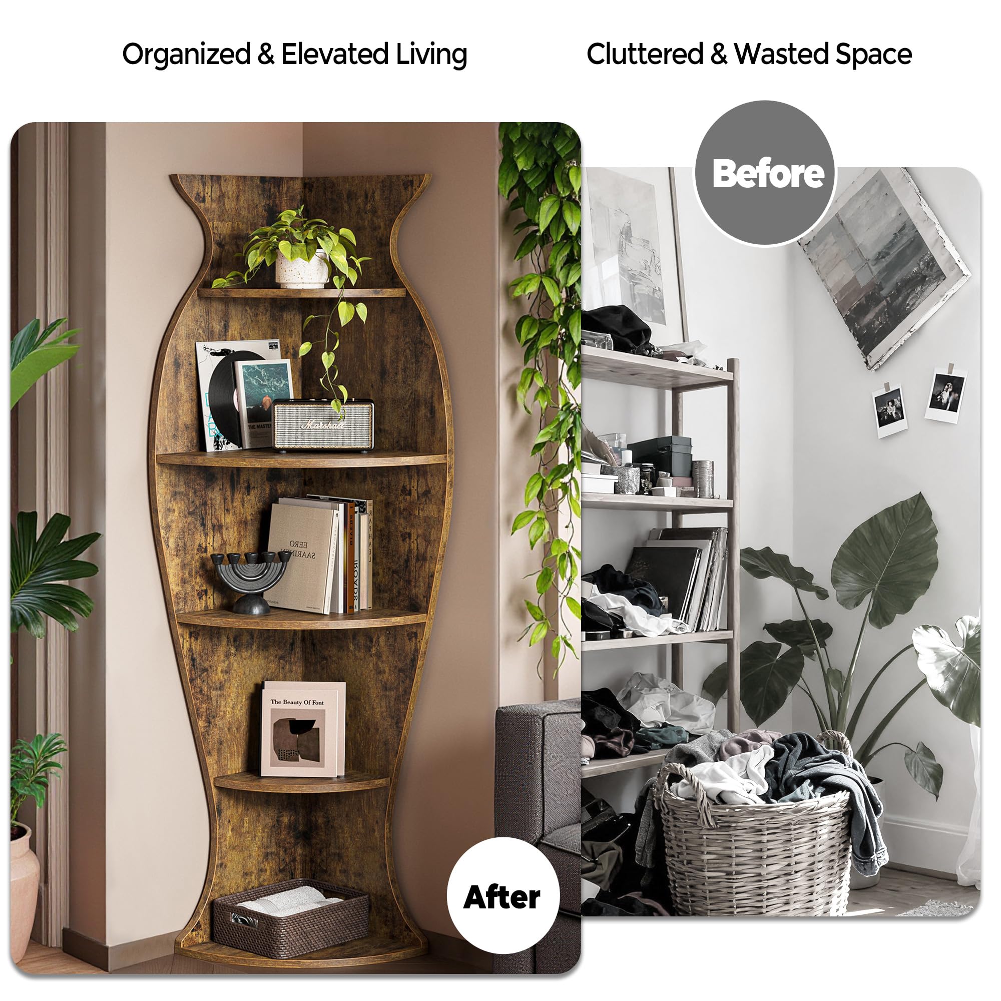 5-Tier Corner Shelf Vase-Shaped Bookcase