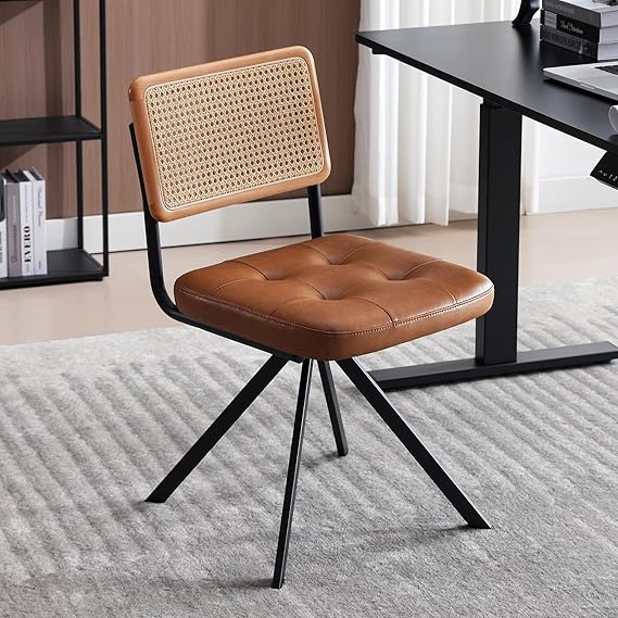 Rattan Office Chair with Wood Armrest