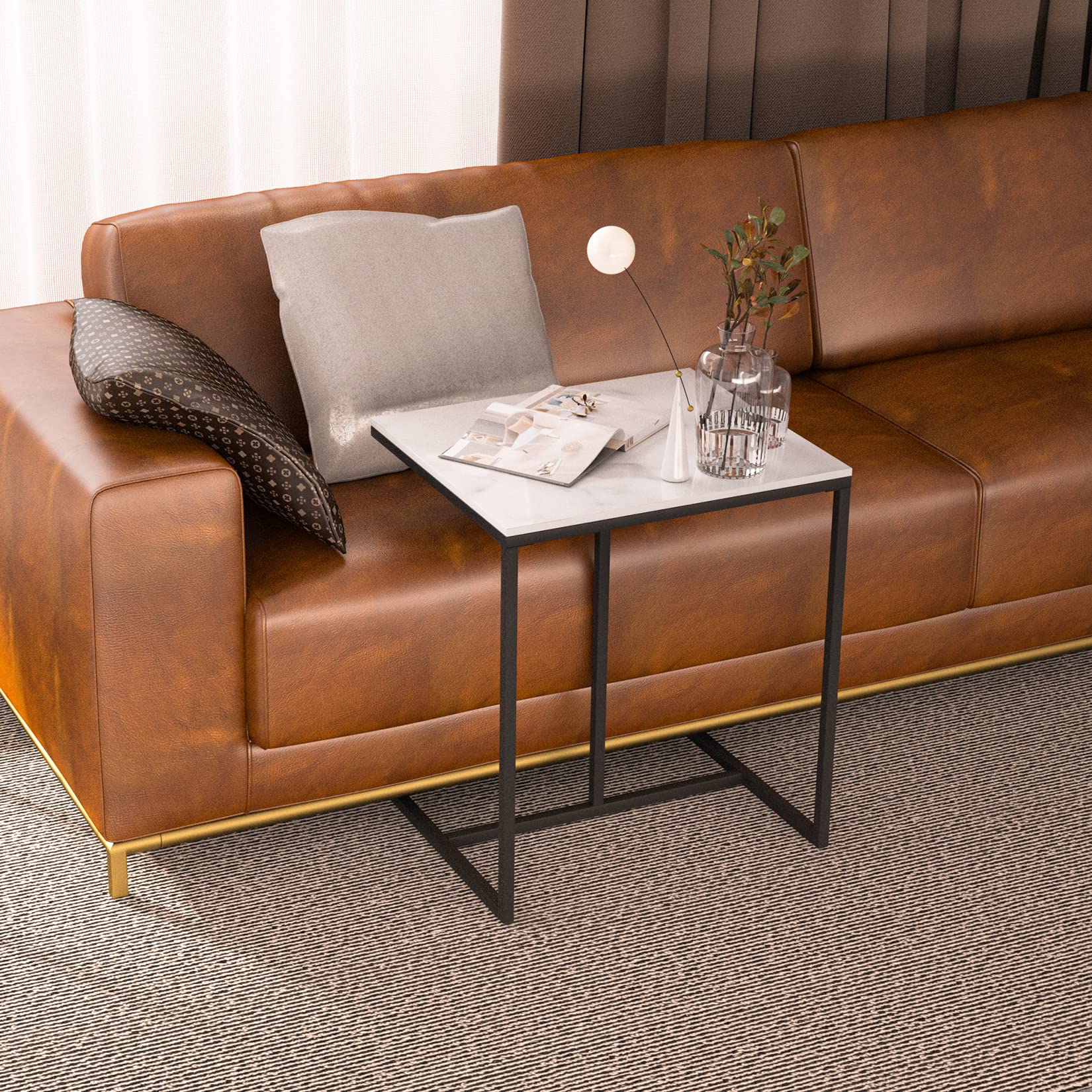 C-Shaped Sintered Stone End Table