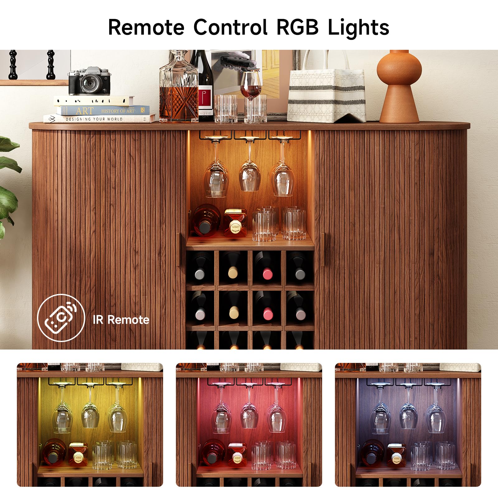 Wine Bar Cabinet with LED Light and Storage