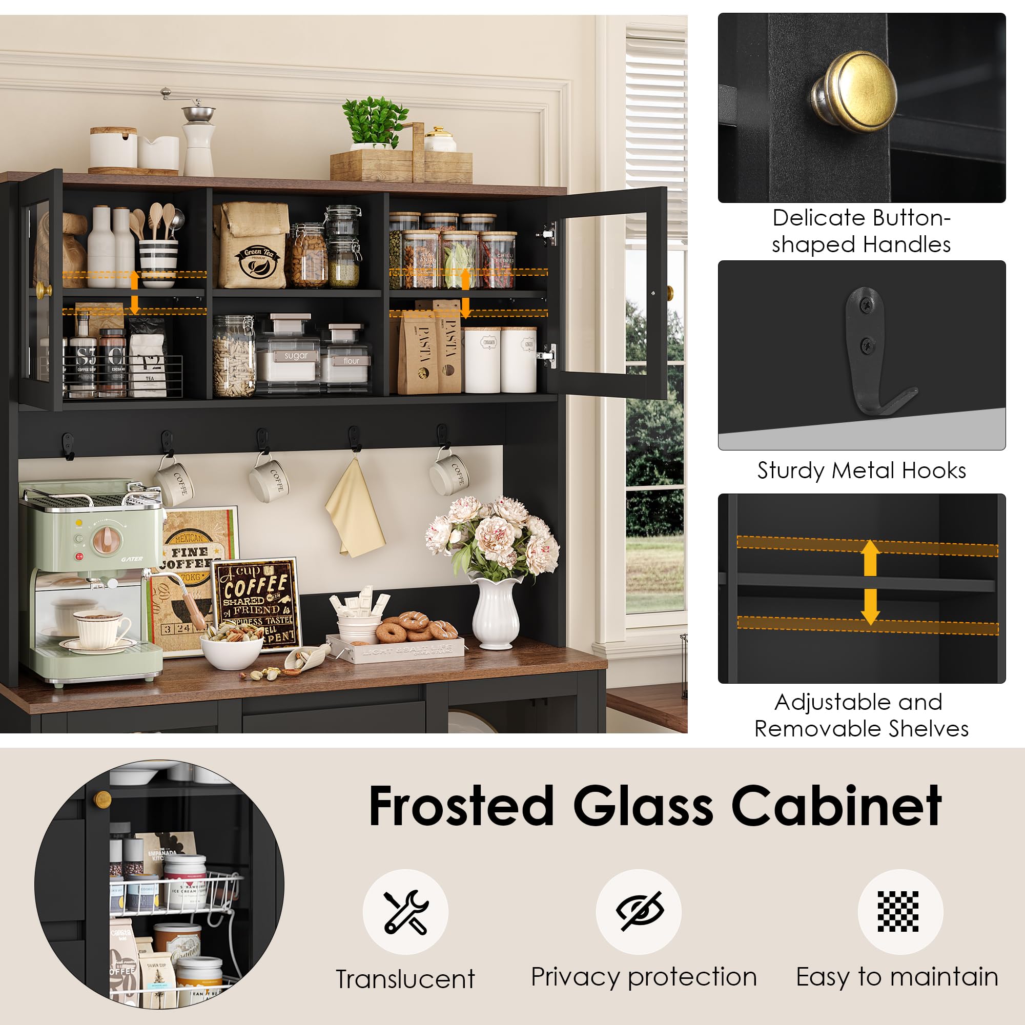 Kitchen Pantry Cabinet with Coffee Bar