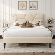 Queen Size Upholstered Platform Bed Frame with Wooden Slats