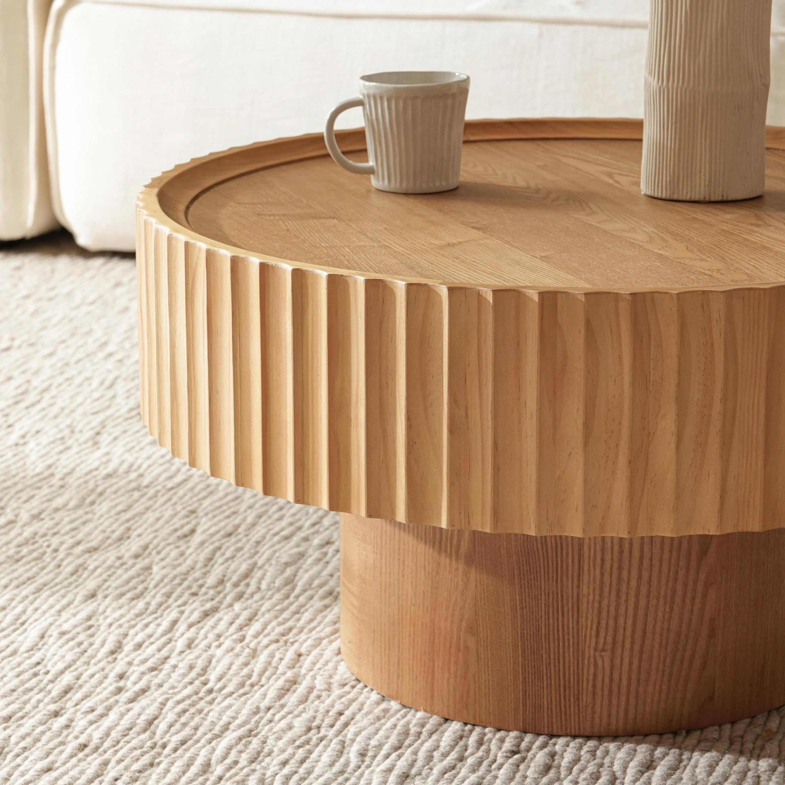 Round Fluted Drum Coffee Table with Storage