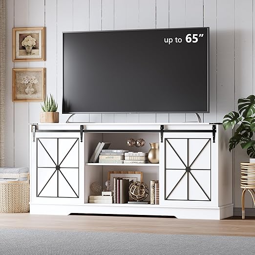 Farmhouse TV Stand with Sliding Barn Doors