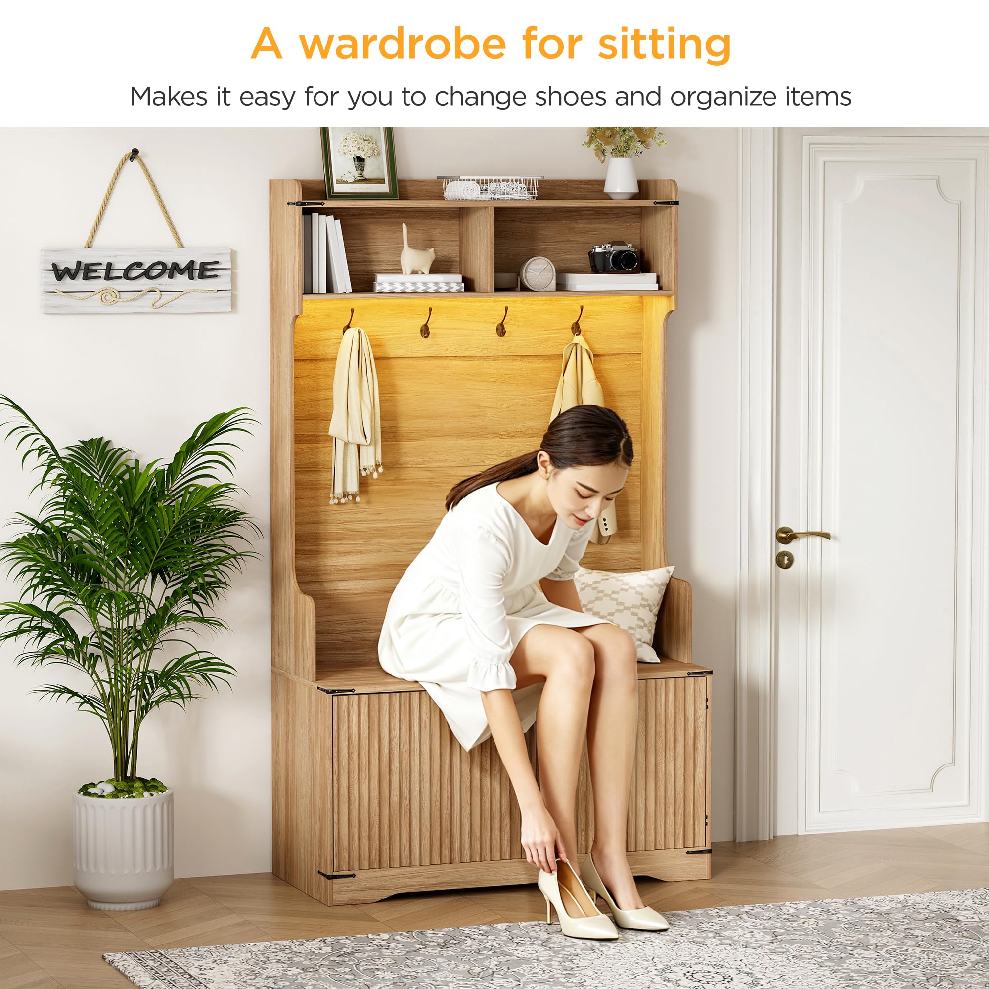 67" Hall Tree with Bench and Shoe Storage