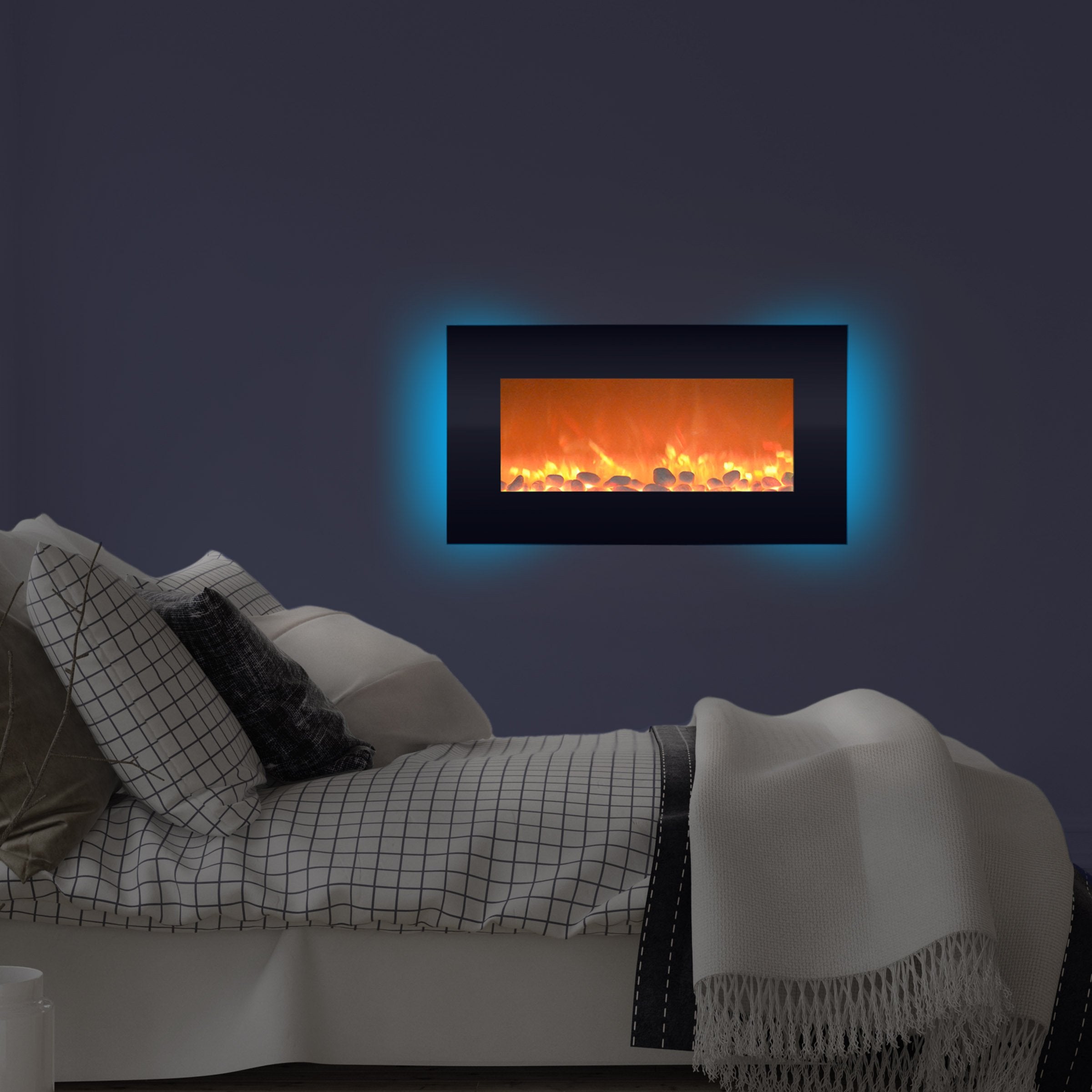 30 Inch Wall Mounted Electric Fireplace with LED Flames and Remote