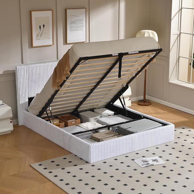 Full Size Storage Bed Frame with Hydraulic Lift