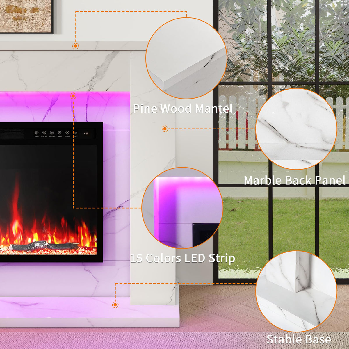 60 Inch Electric Fireplace with Mantel and Heater