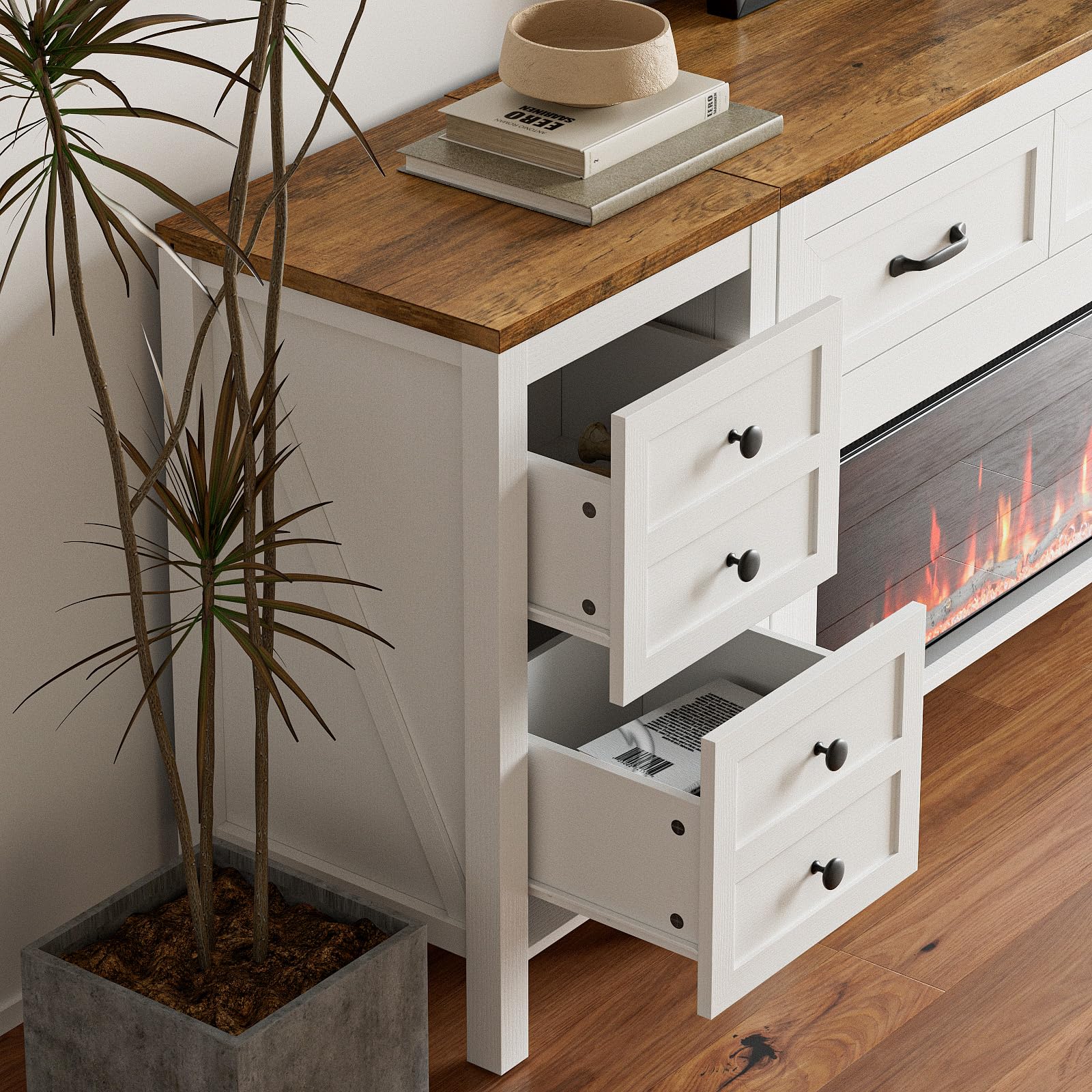 83 Inch Fireplace TV Stand with Electric Fireplace and Storage