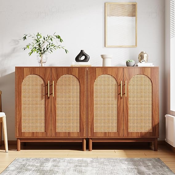 Rattan Sideboard Buffet Cabinet Set of 2