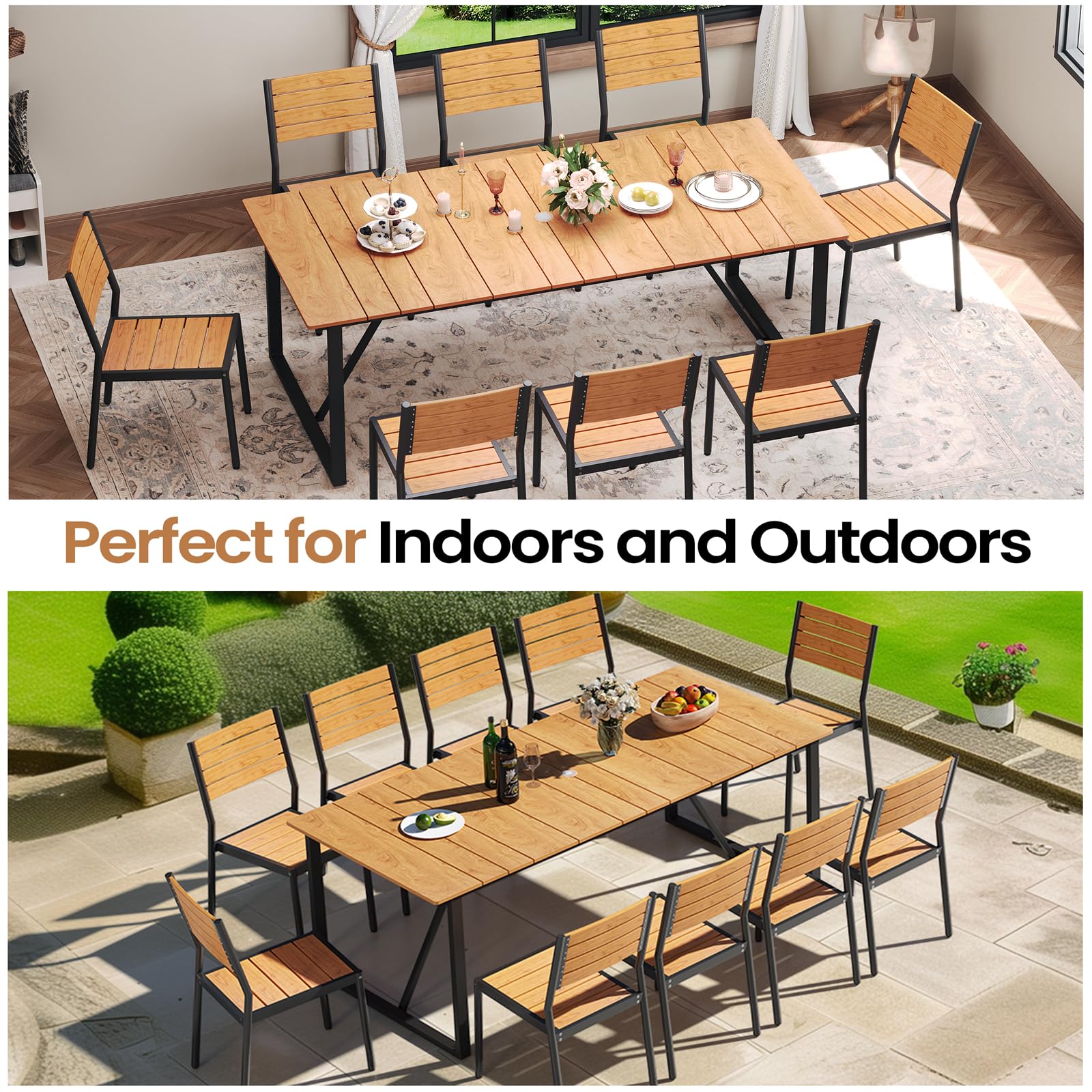 Outdoor Dining Table with Umbrella Hole 83 Inch Rectangle