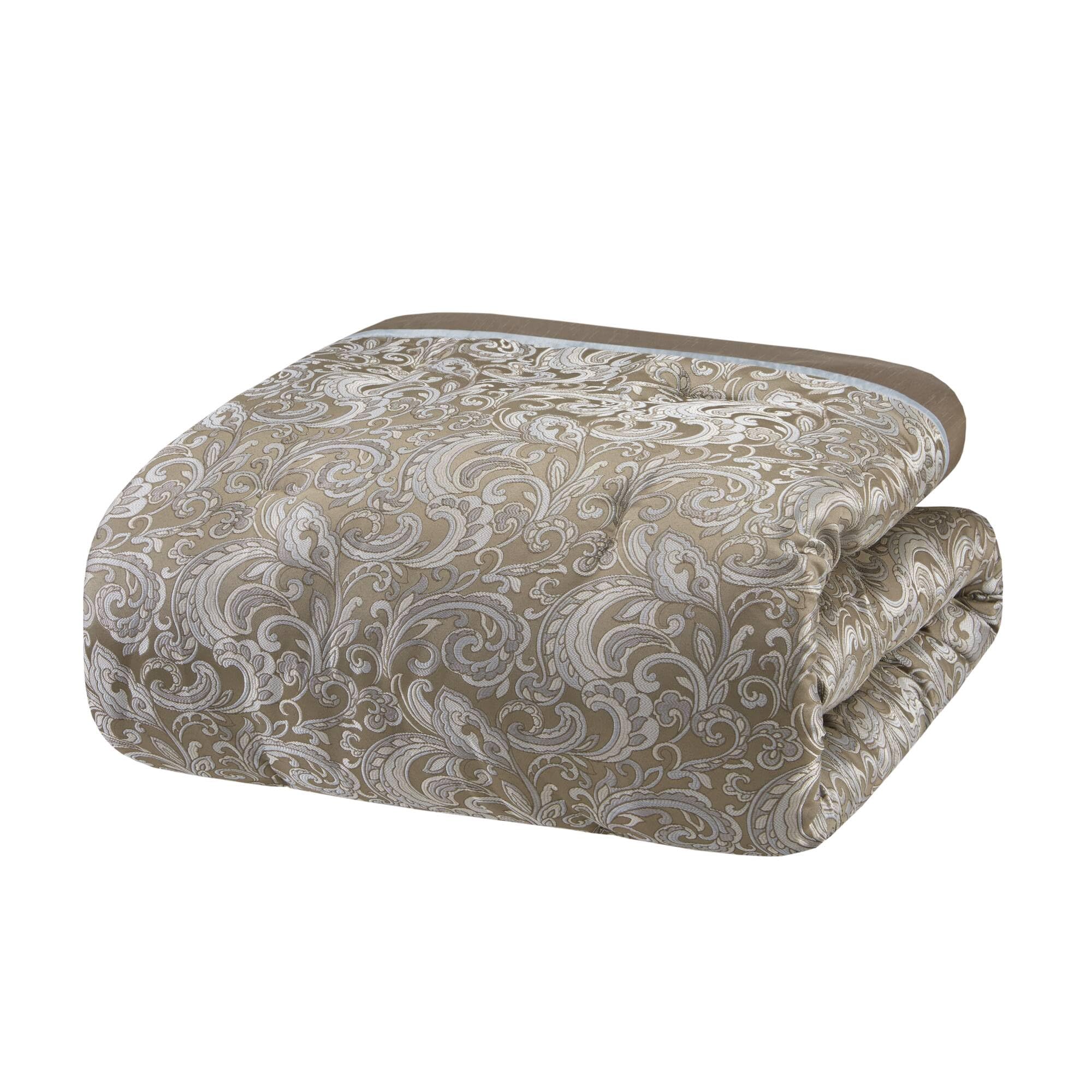 Faux Silk Jacquard Paisley Comforter Set Queen 24 Piece